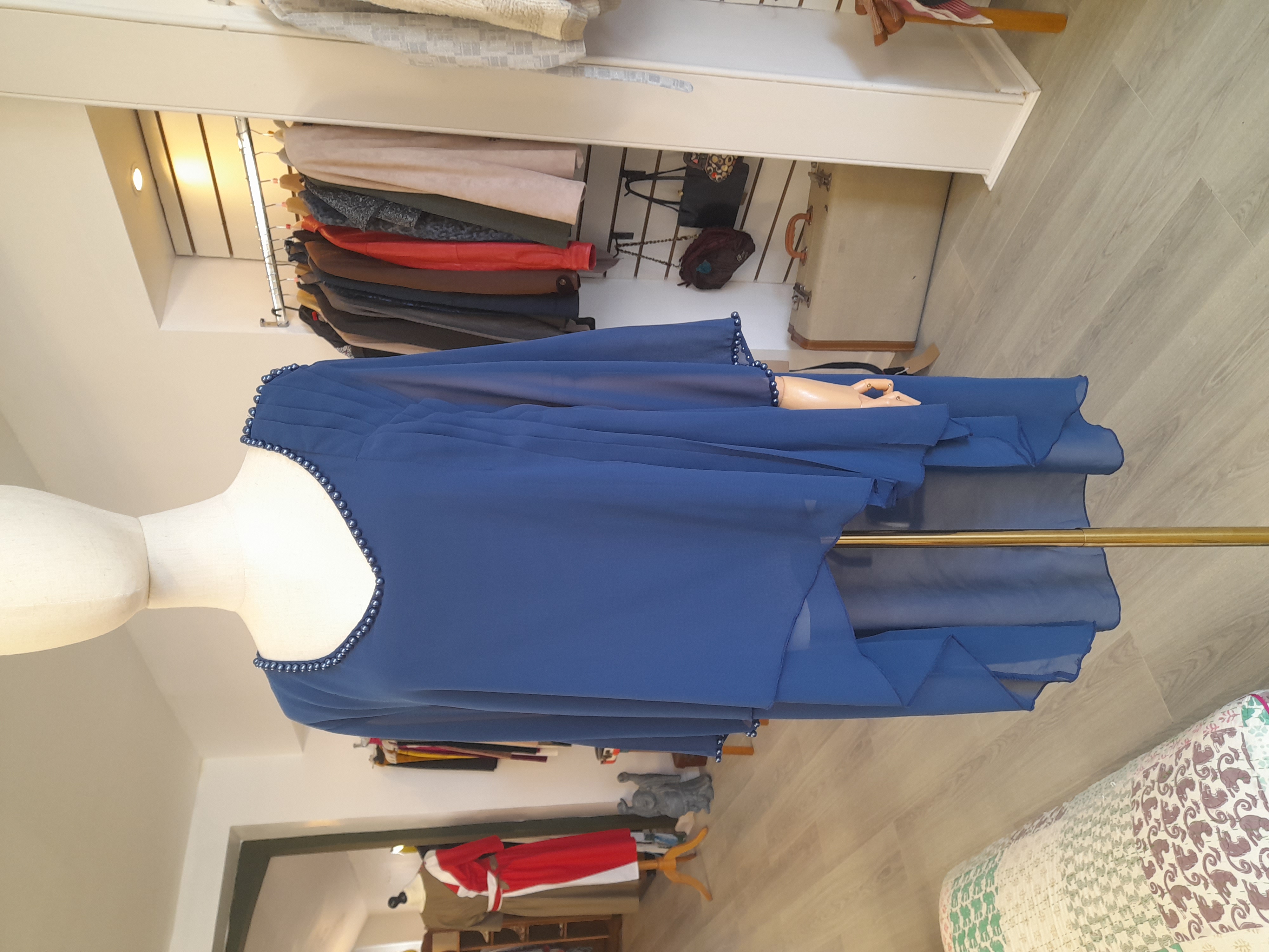 Light Weight Blue Blouse with Beads, 2XL