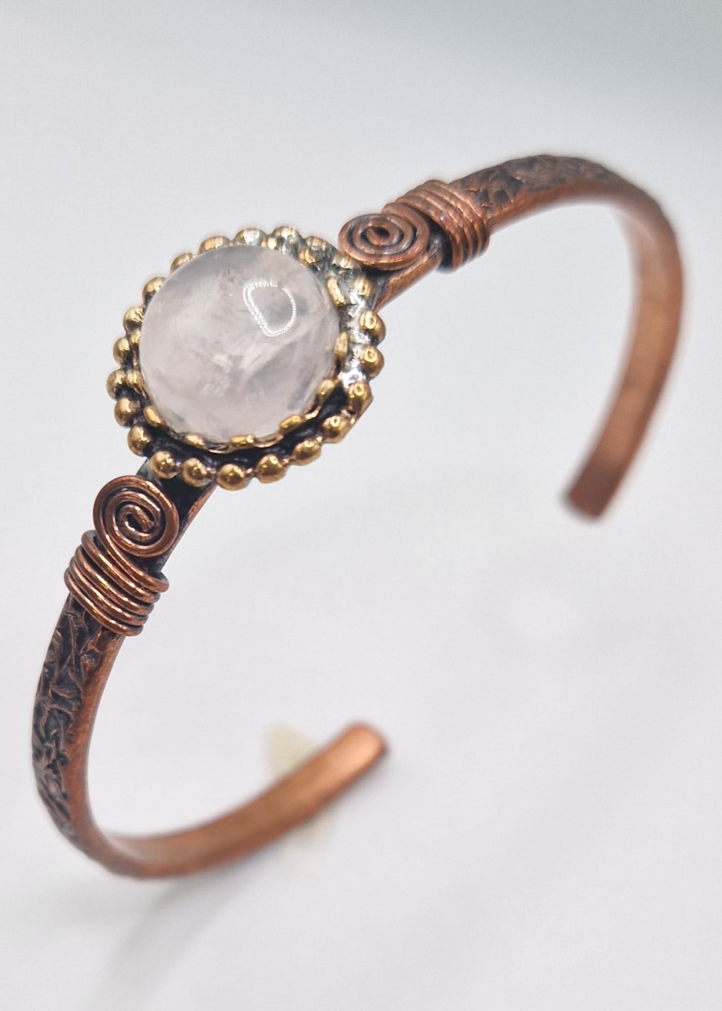 Pink Quartz Bracelet – Copper & Gold Adjustable Design