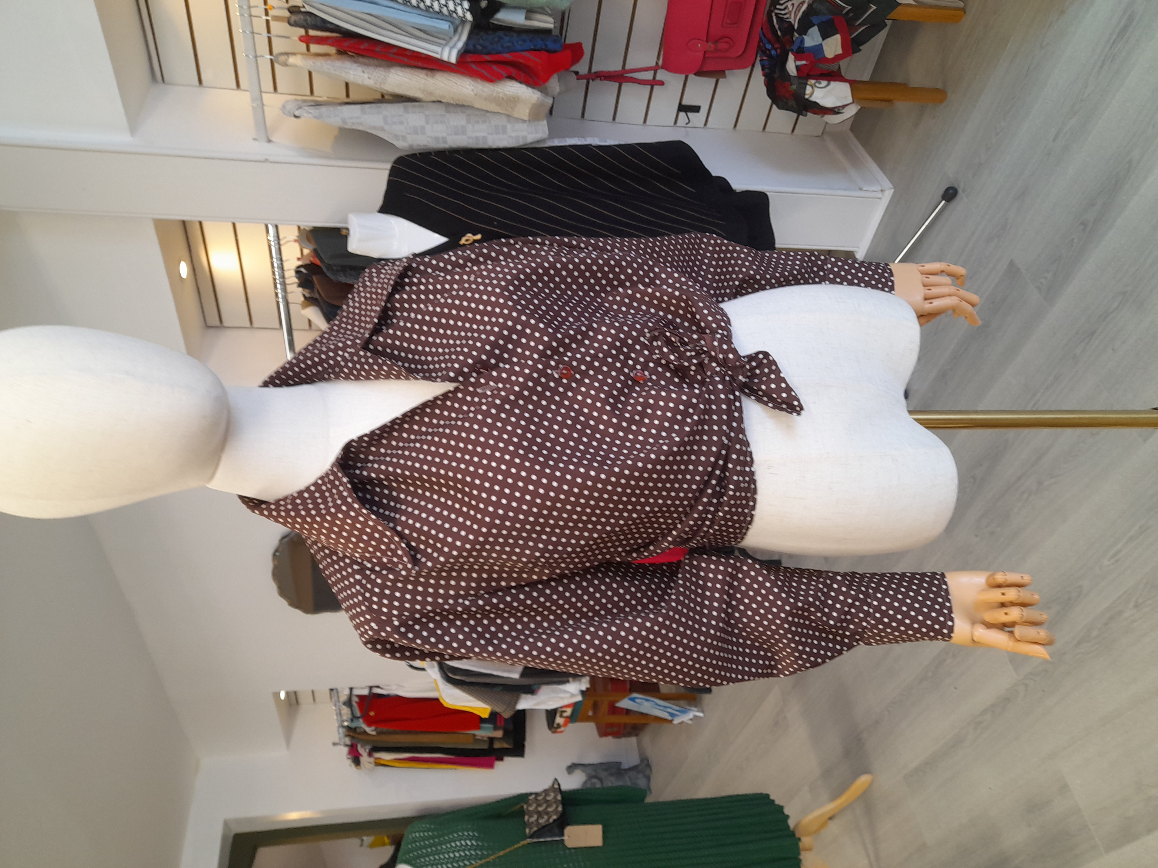 70's Vintage Brown and White Spotty Shirt, Size 10