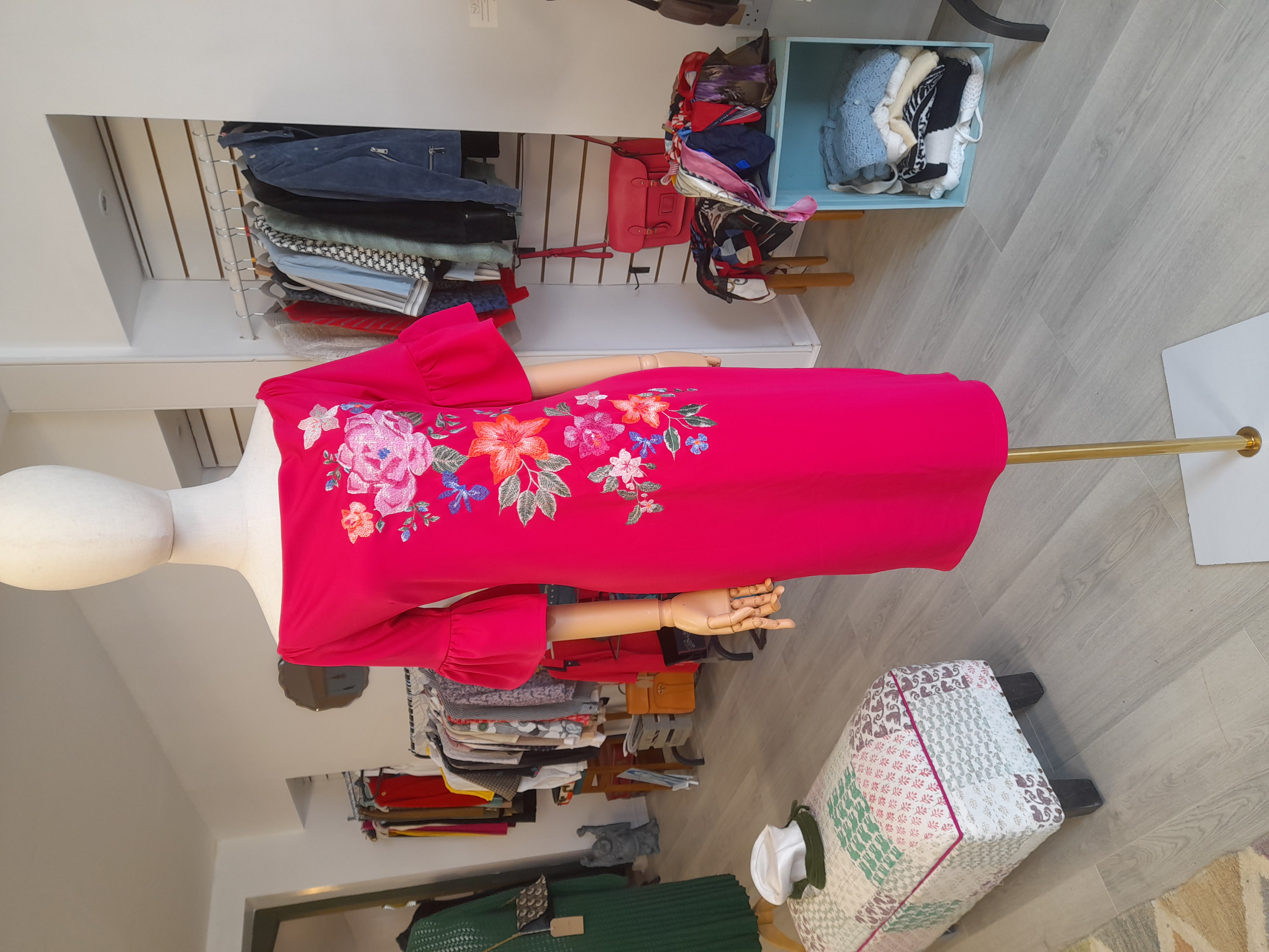 Capsule Dark Pink Flower Embodied Dress, Size 12  