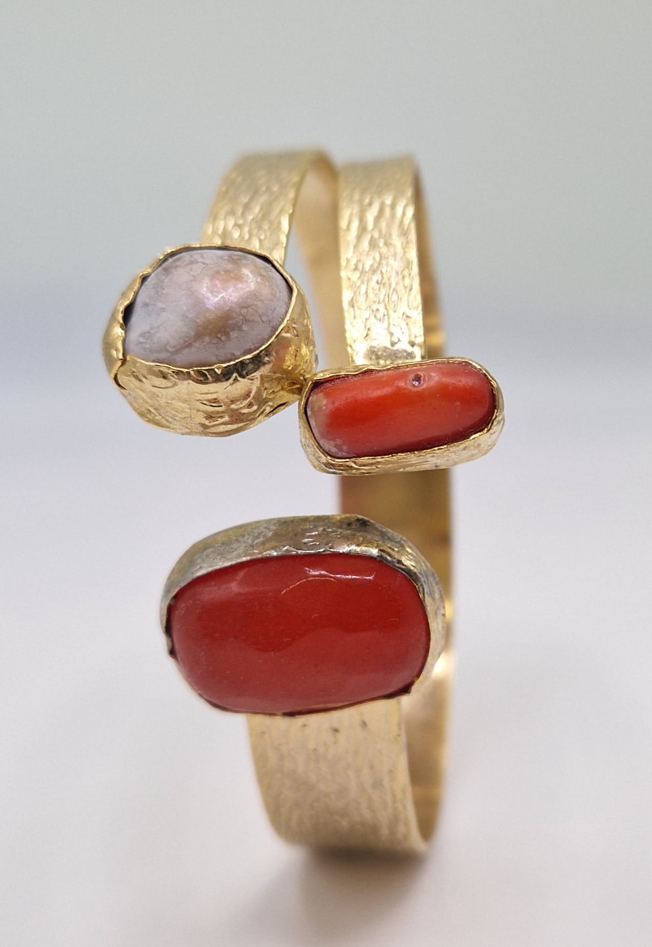 Red Coral & Agate Adjustable Gold-plated Bracelet –  Gemstone Jewelry