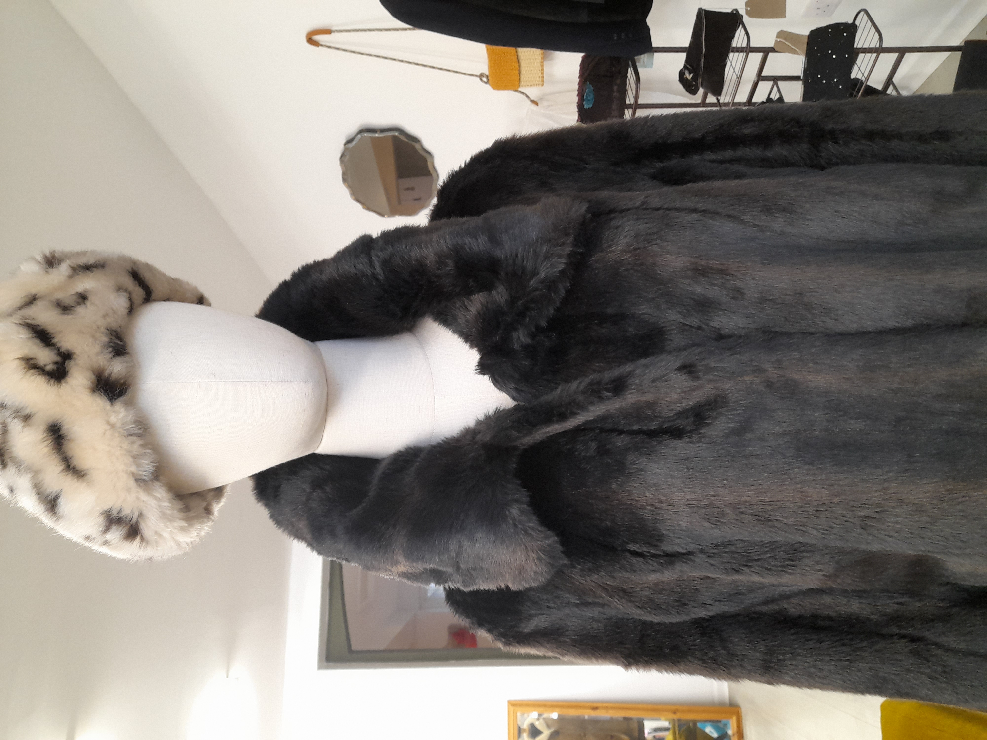 Vintage Wallace Sacks Black/ Brown Faux Fur Coat, Size L