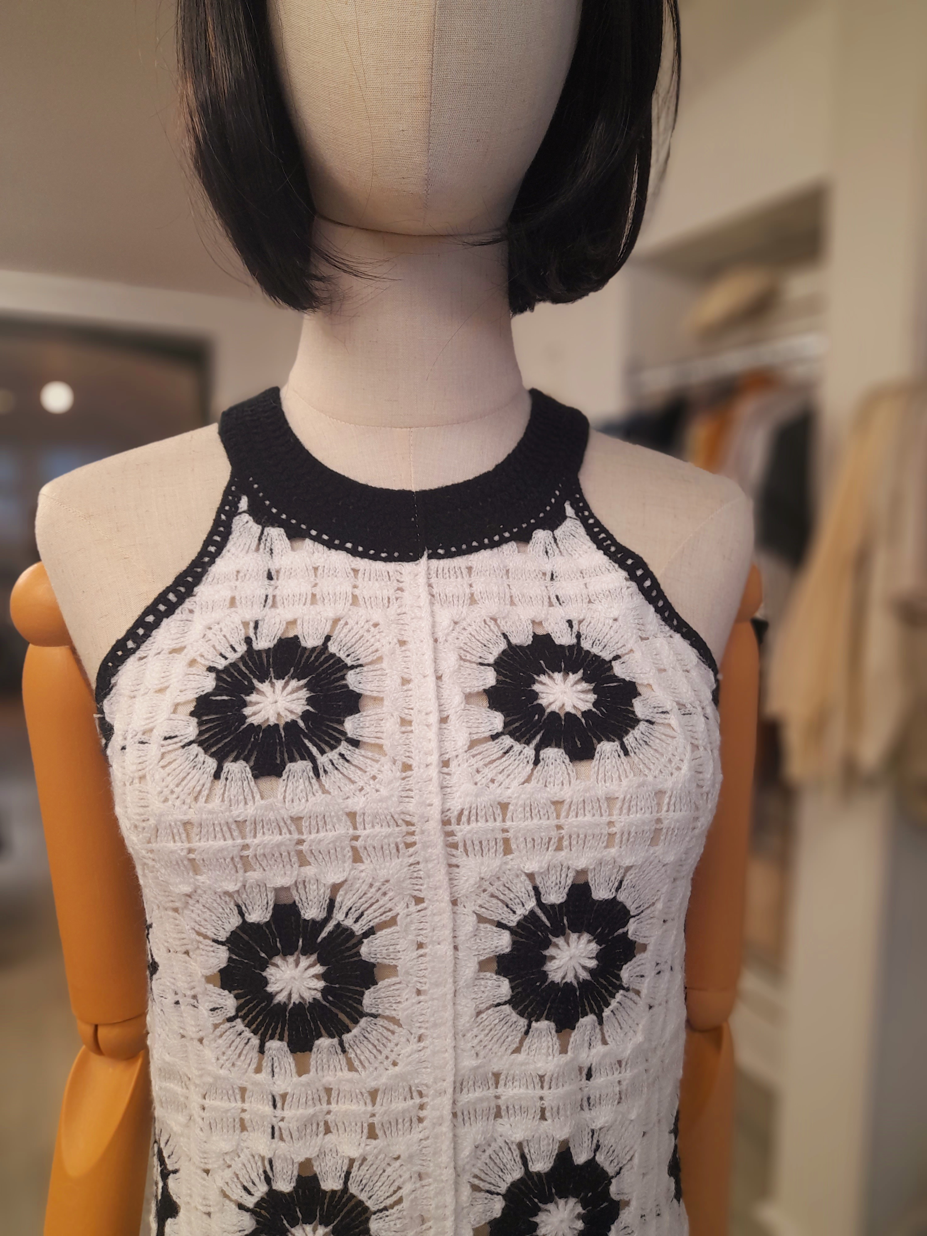 River Island Black and White Knitted Mini Dress, Size XS