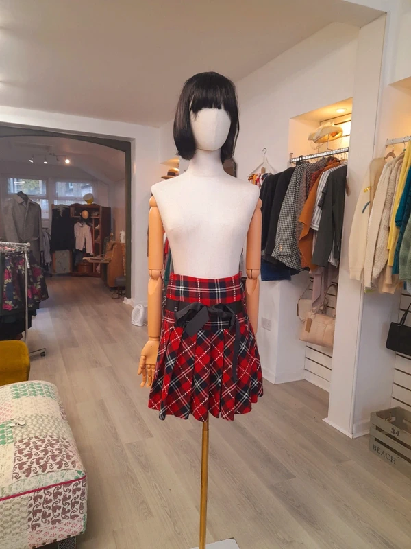 E.LAND Wool Blend Check Mini Skirt, Size XS to S