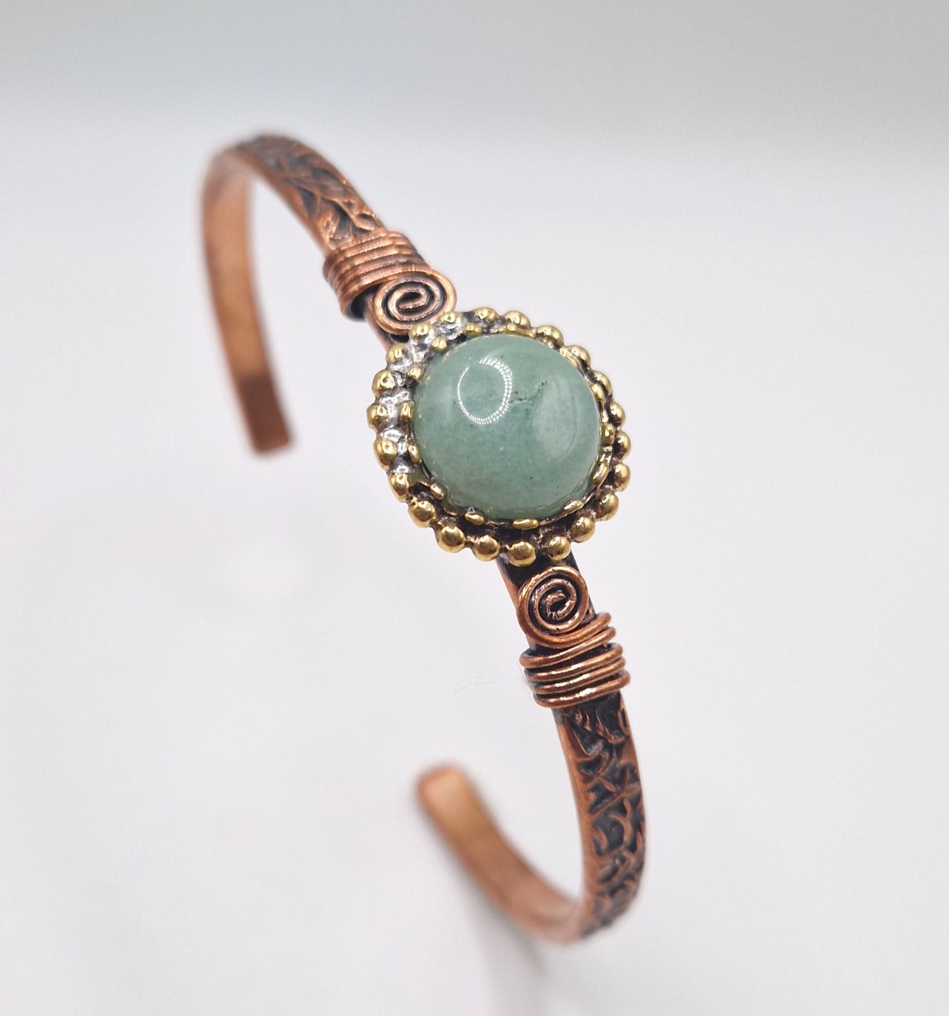 Handcrafted Aventurine Bracelet – Copper & Gold Adjustable Design