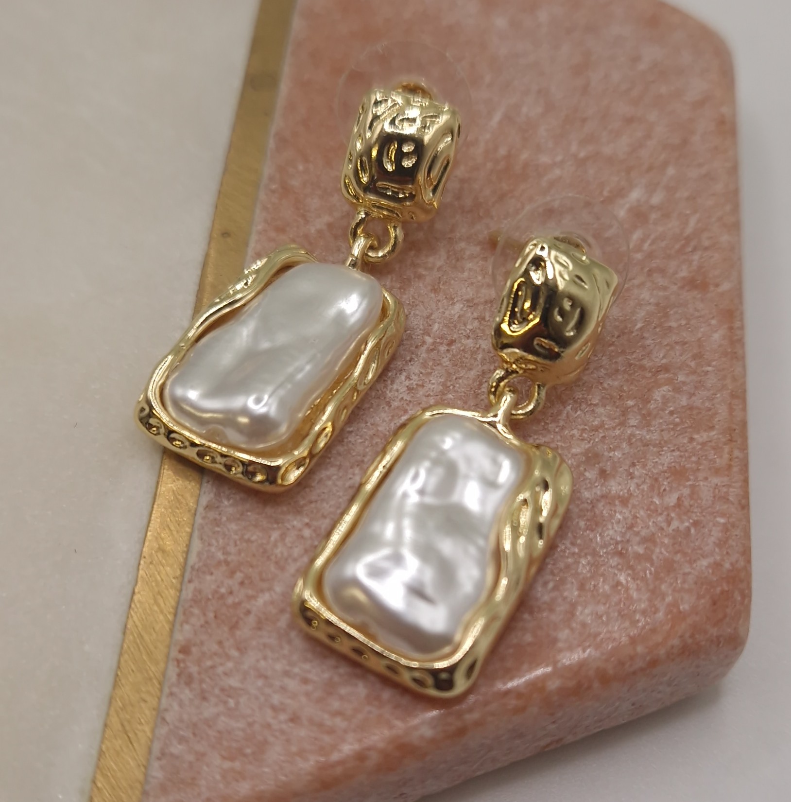 Rectangular baroque pearl drop earrings