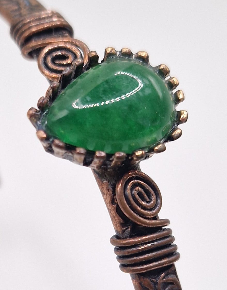 Copper Bracelet with Green Agate – Adjustable Artisan Jewelry