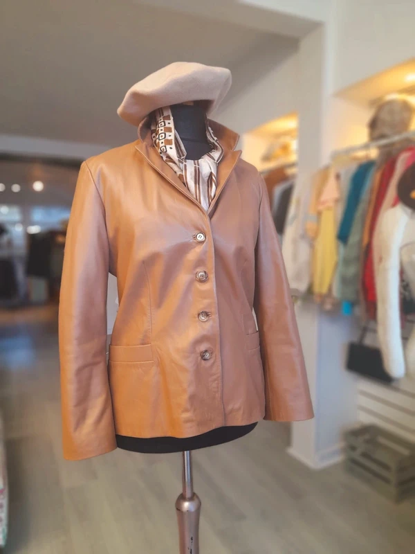 Minuet Leather Light Brown/ Tan Blazer Jacket, Size 14