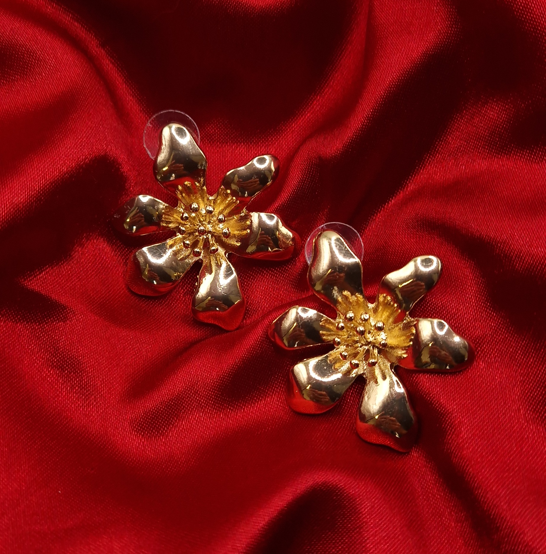gold-plated statement flower stud earrings