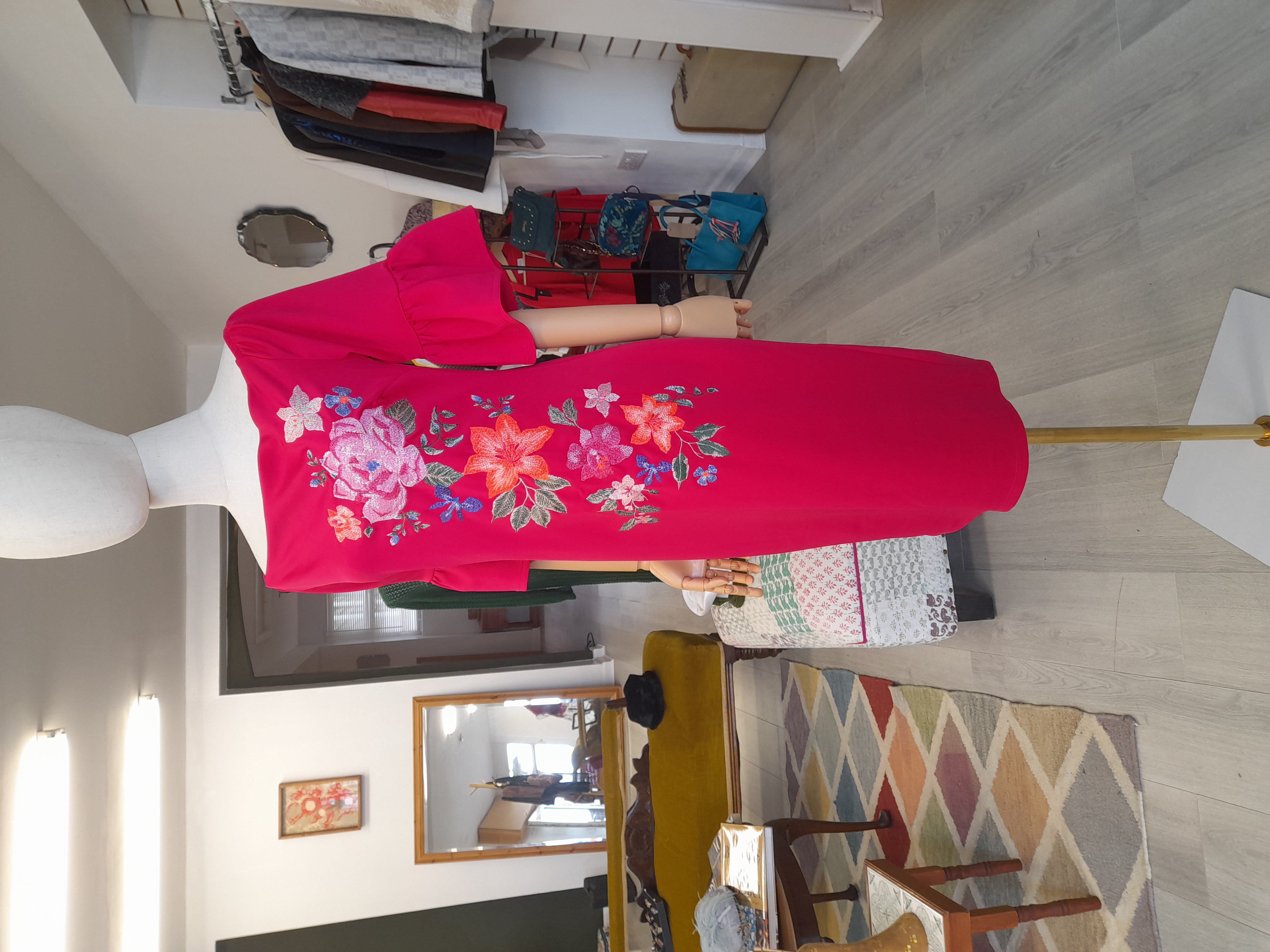 Capsule Dark Pink Flower Embodied Dress, Size 12  