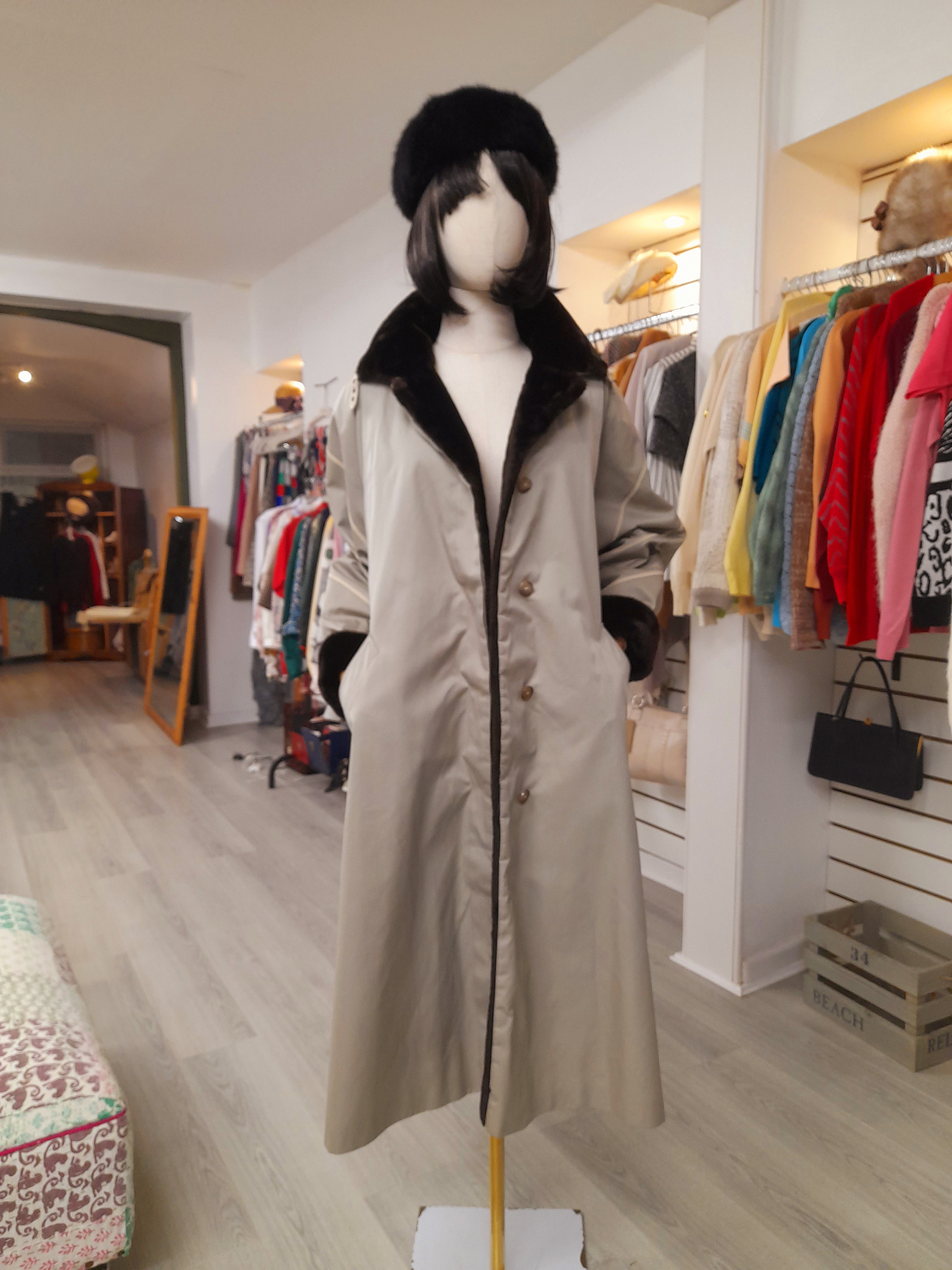 Vintage Jolipel Fully Faux Fur Lined Trench coat/ Long Coat, Size S to M