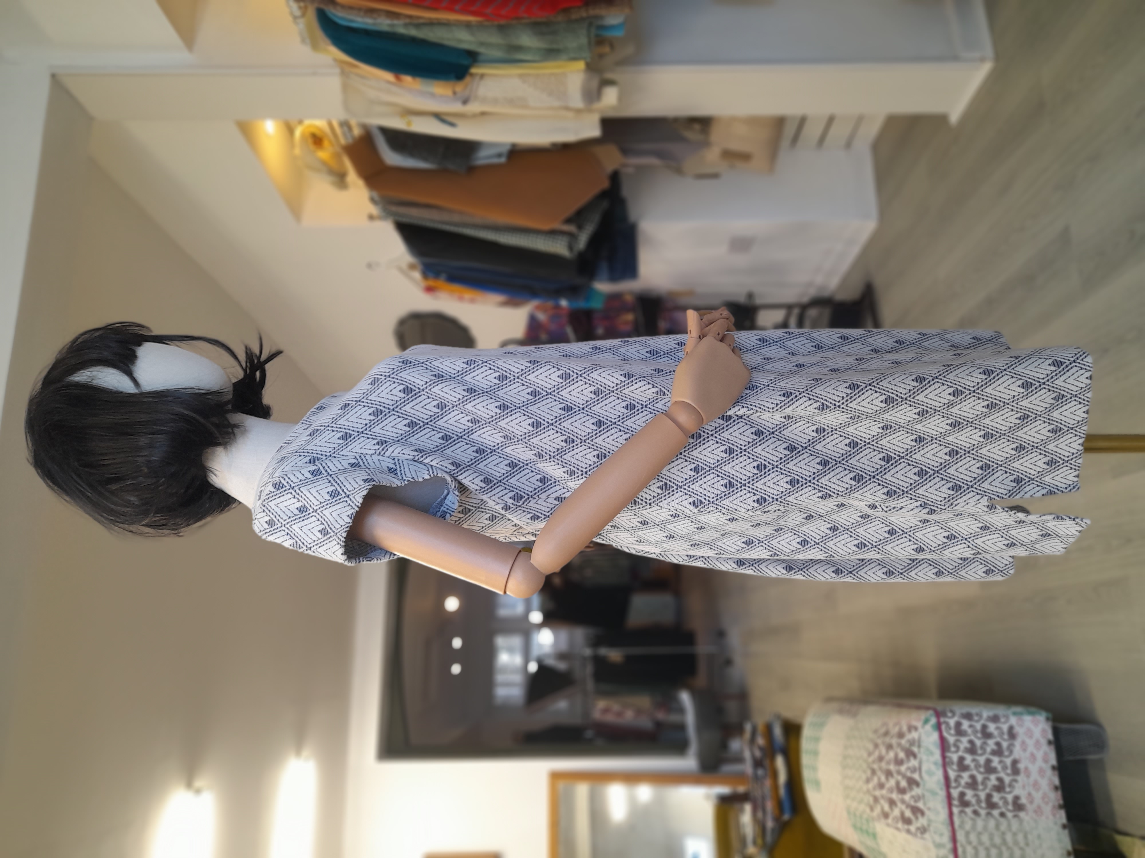 Next White and Blue Midi Dress, Size 14