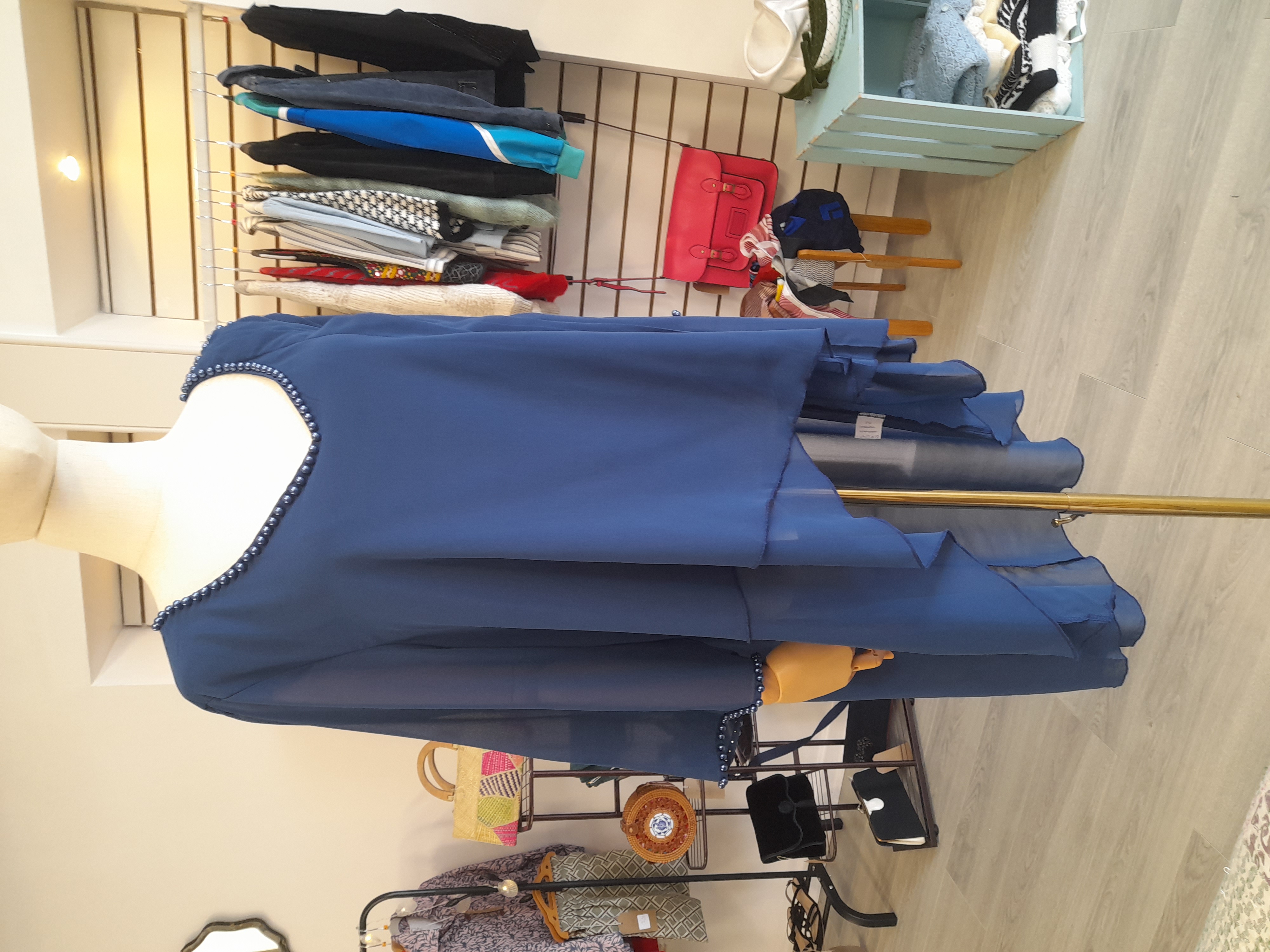 Light Weight Blue Blouse with Beads, 2XL