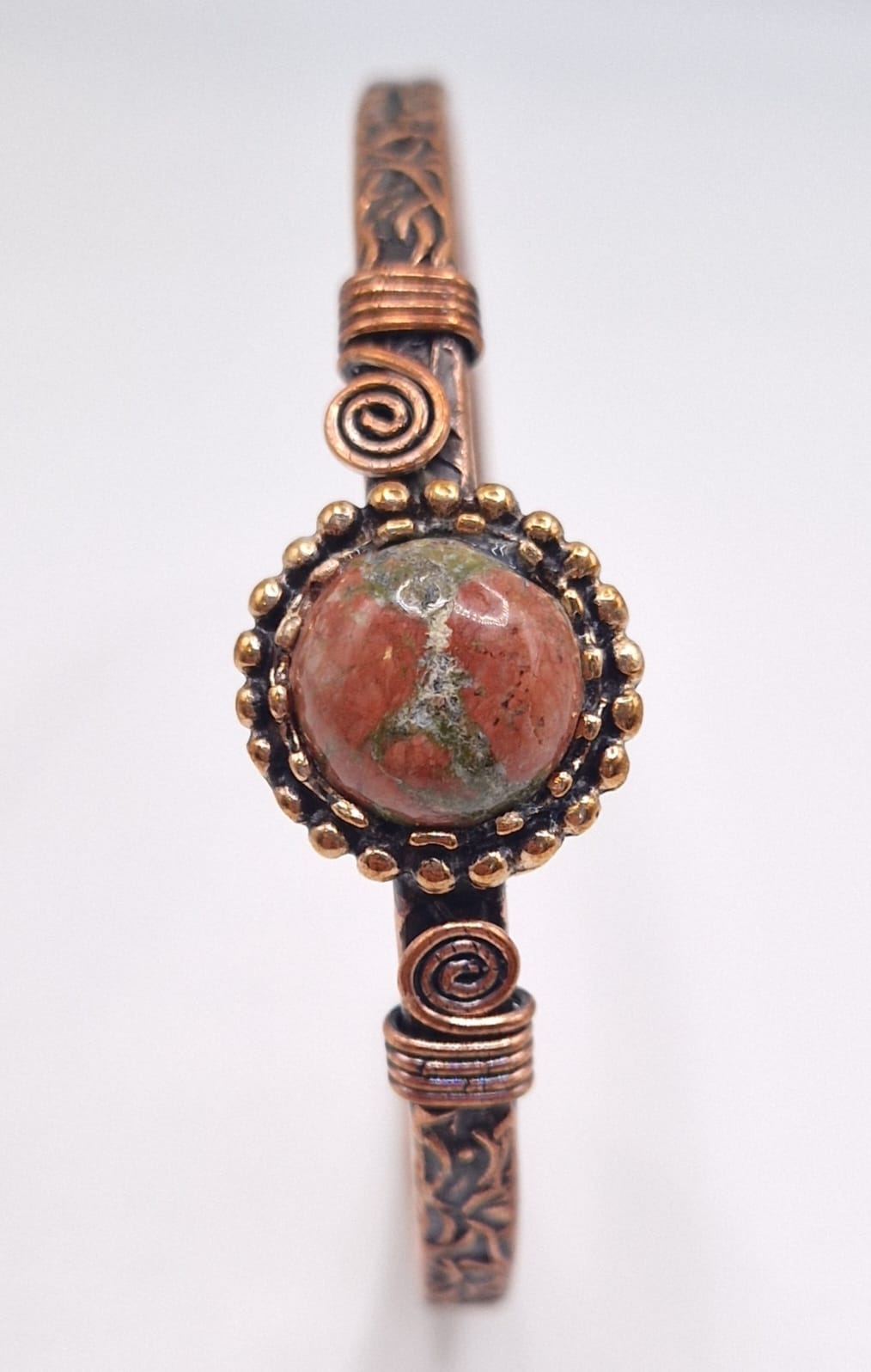 Copper Bracelet with Natural Jasper Stone – Adjustable Artisan Jewelry