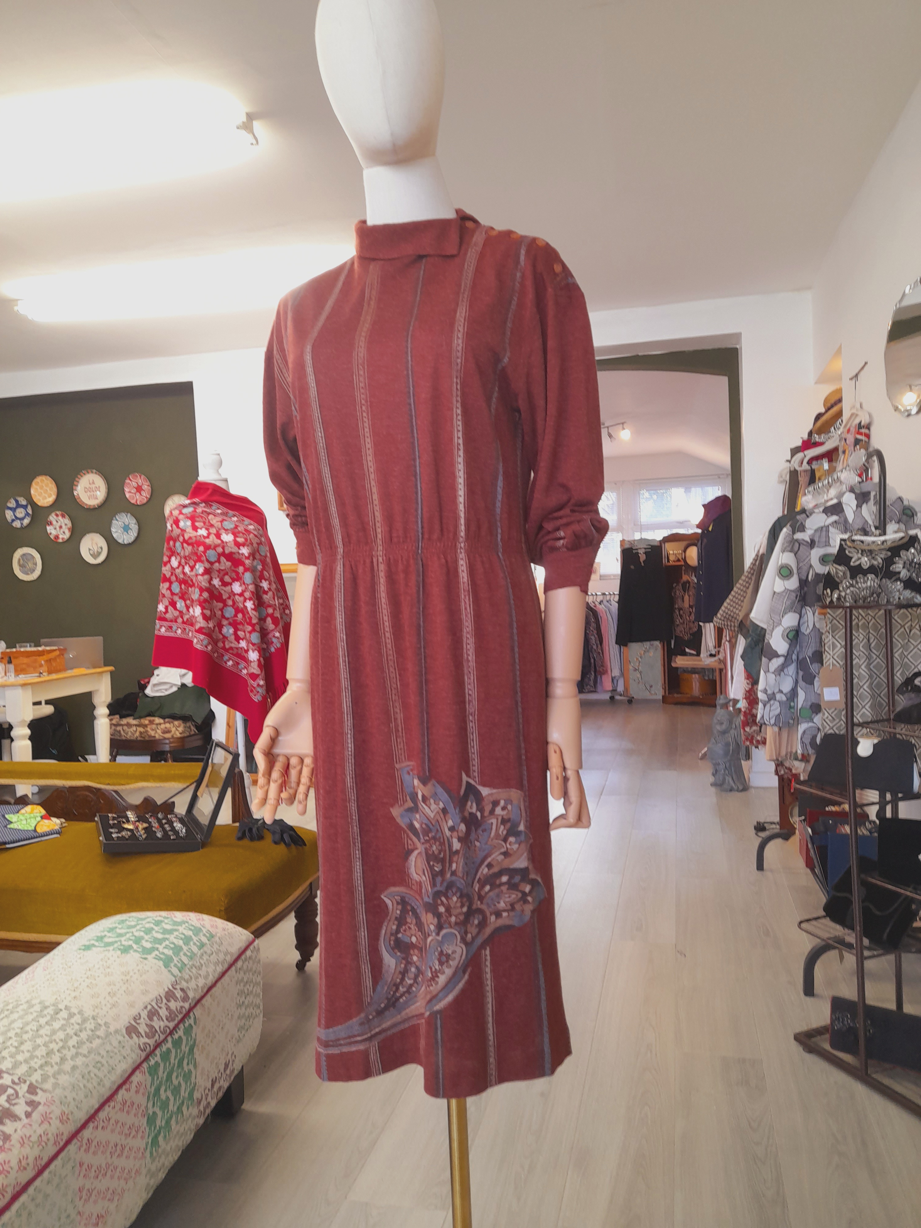 Vintage Brown Flowery Long Sleeve Dress - Tailor Made Size S to M