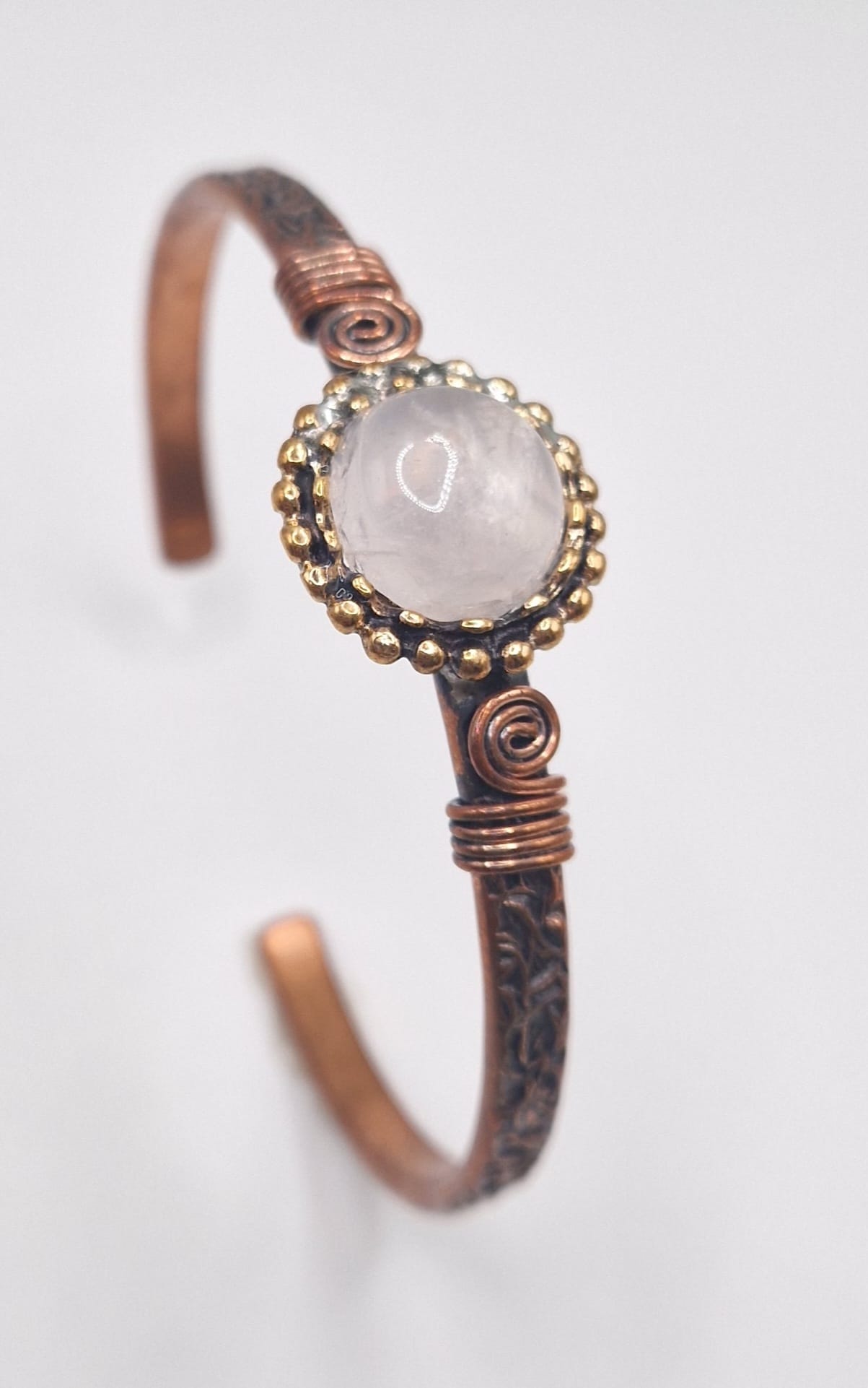 Pink Quartz Bracelet – Copper & Gold Adjustable Design