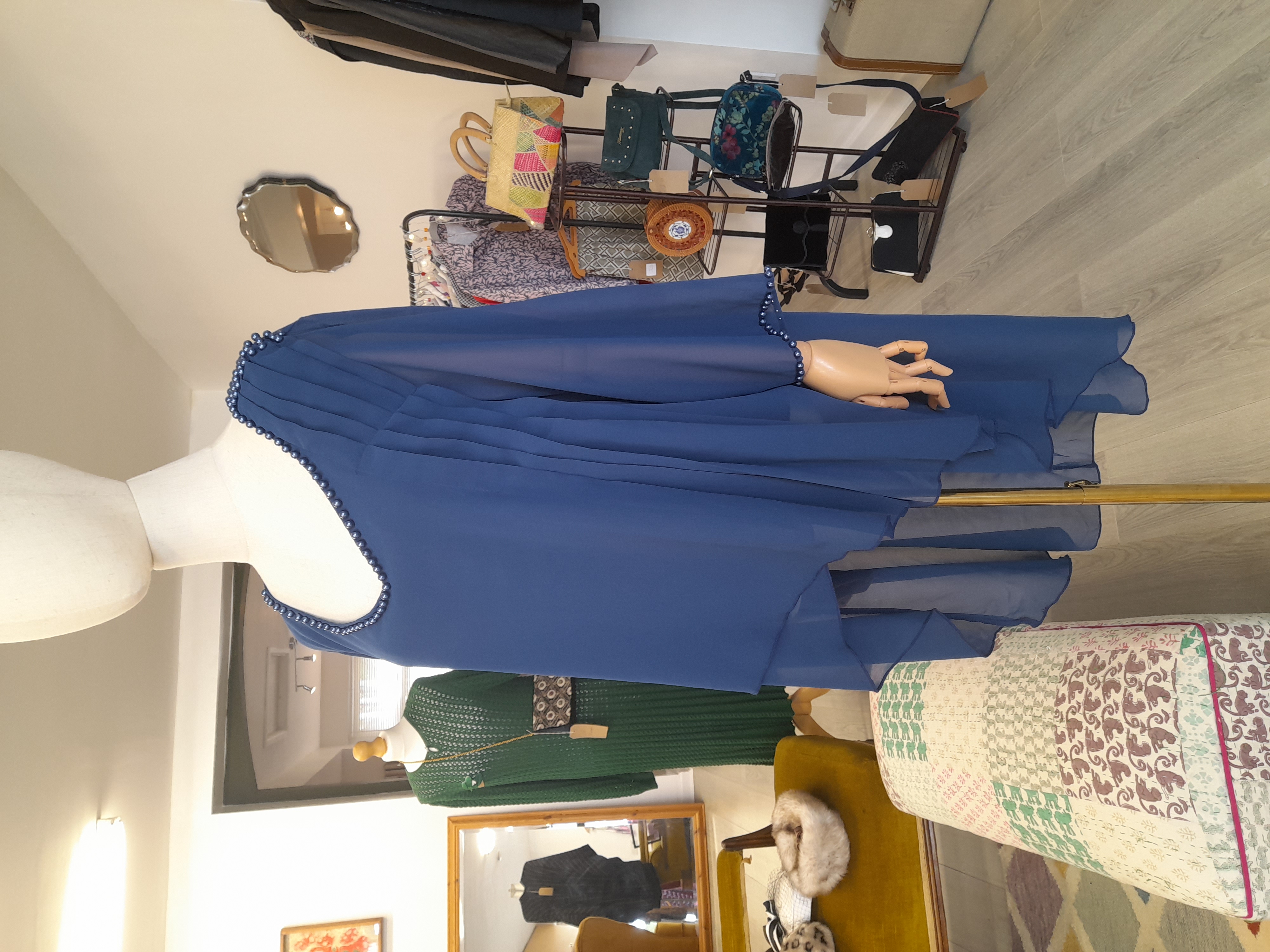 Light Weight Blue Blouse with Beads, 2XL