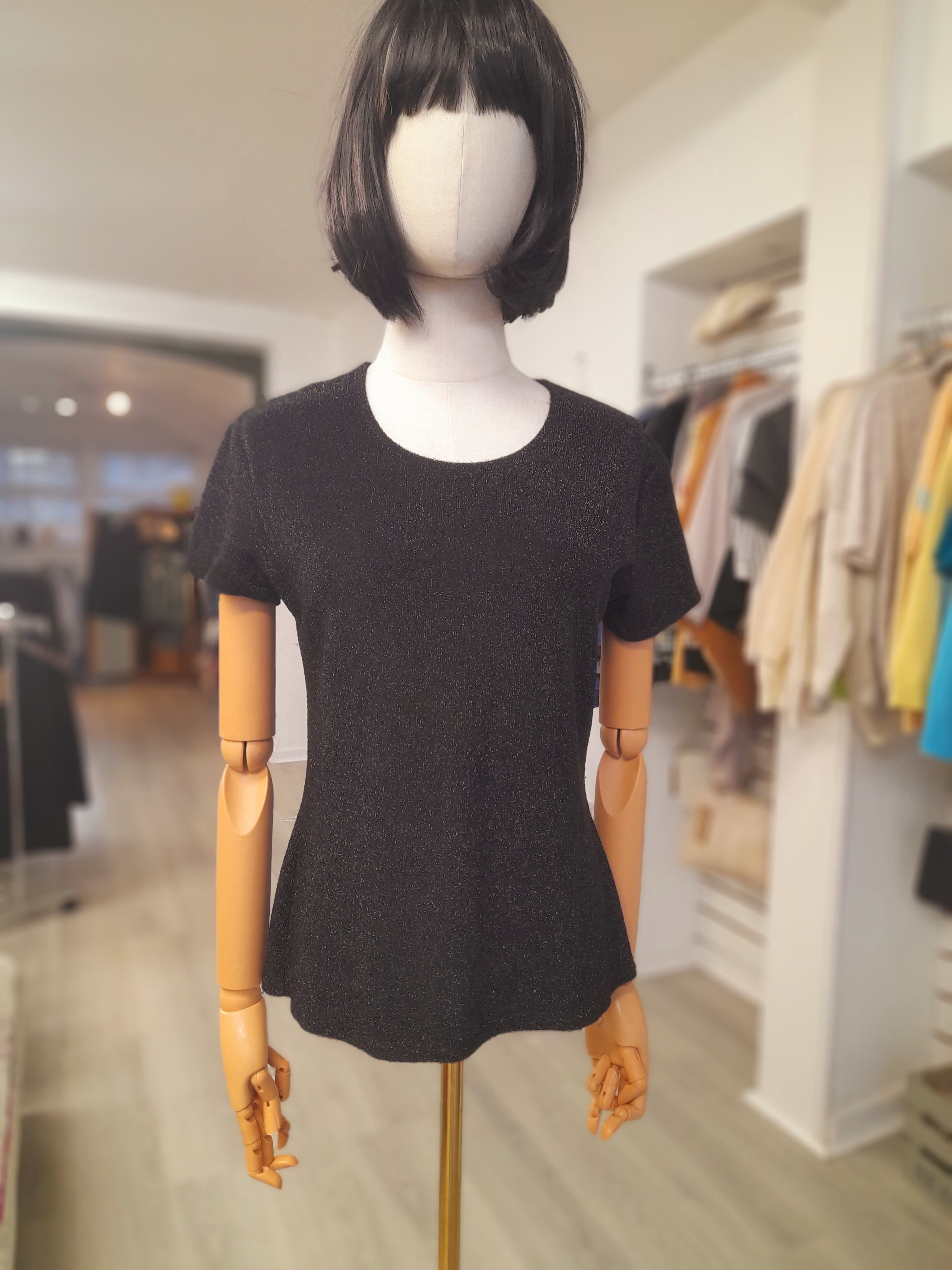 Black Short Sleeve Shimmer T-shirt, Size M to L