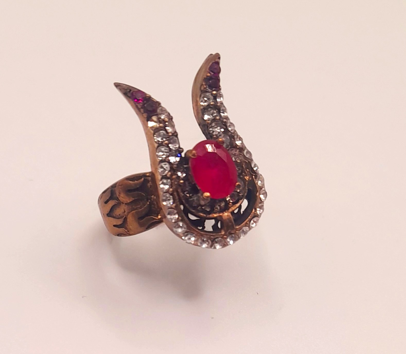 Red Stone Tulip Ring, Size P