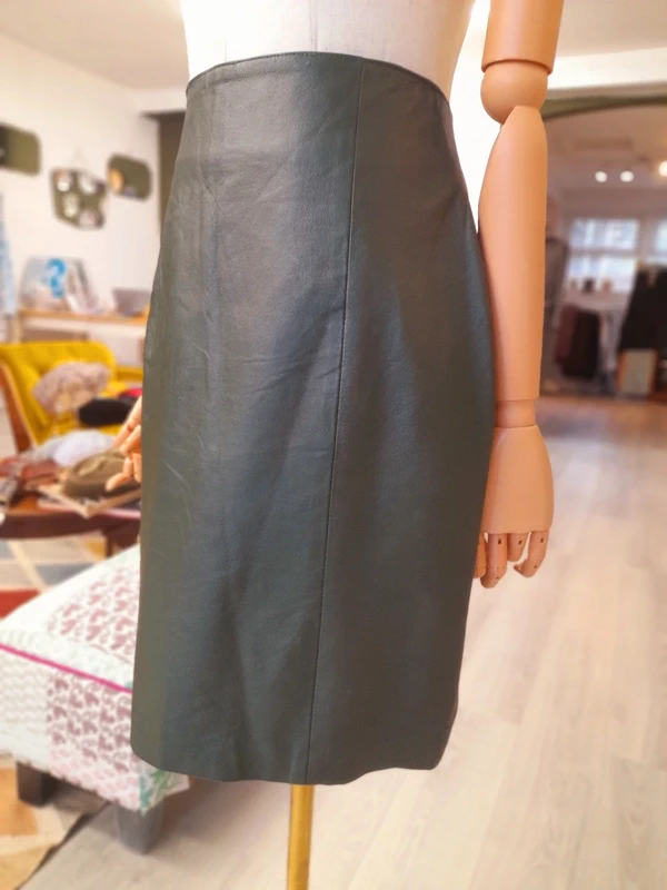 Vintage David Hollis 80s/ 90s Leather Green Skirt, Size S