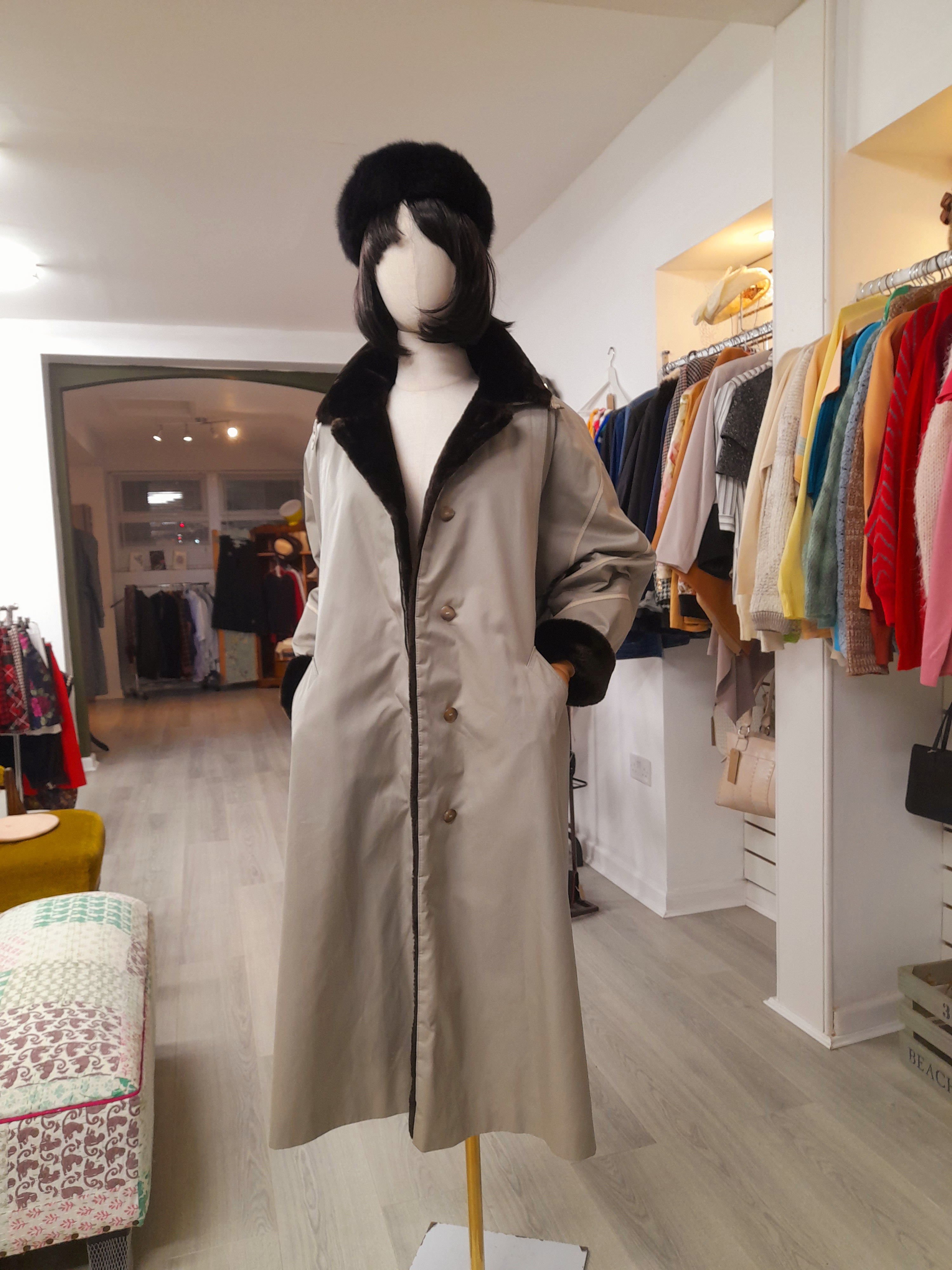 Vintage Jolipel Fully Faux Fur Lined Trench coat/ Long Coat, Size S to M