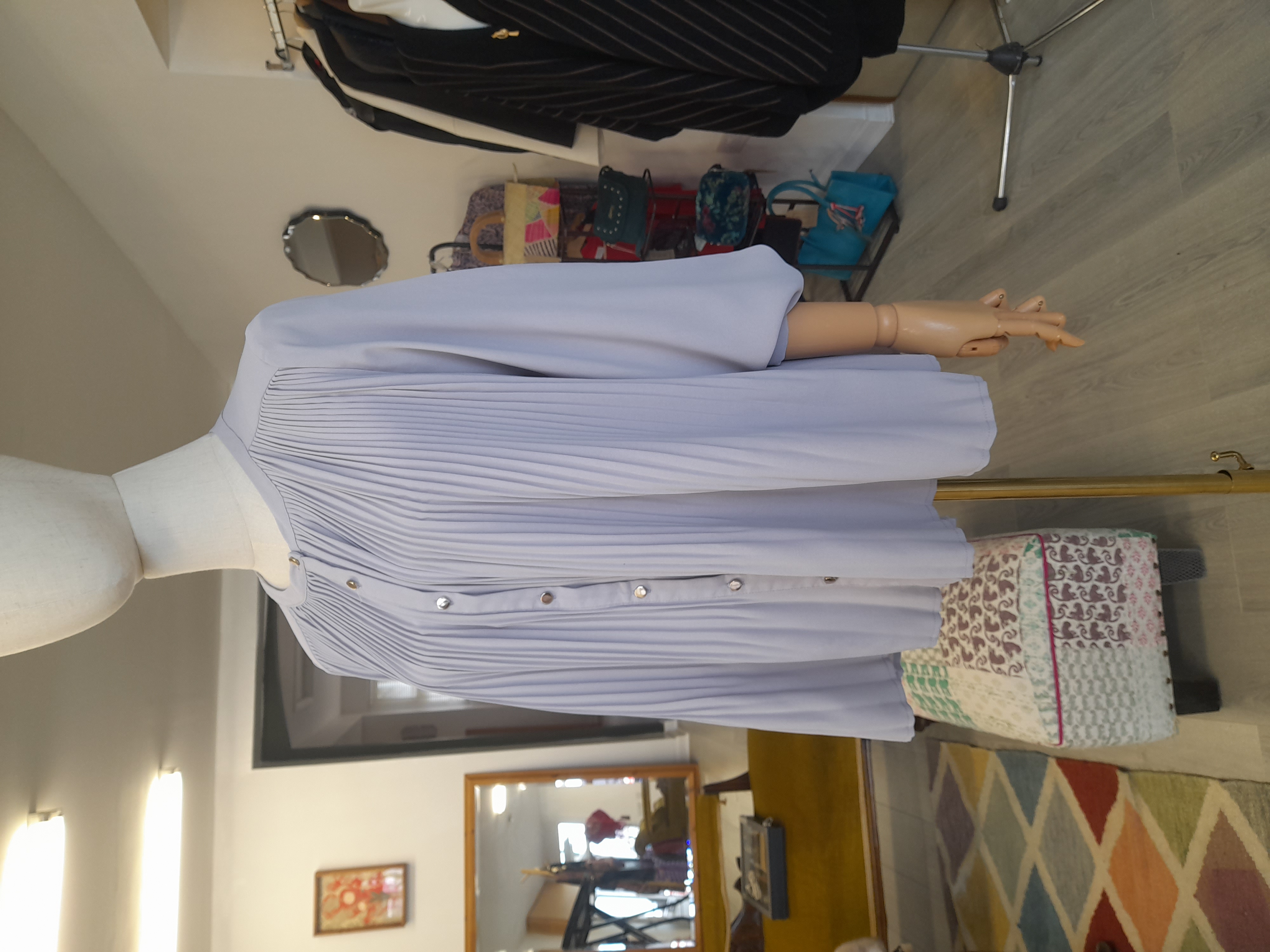 Vintage A-line pleated, lilac color blouse, Size 10