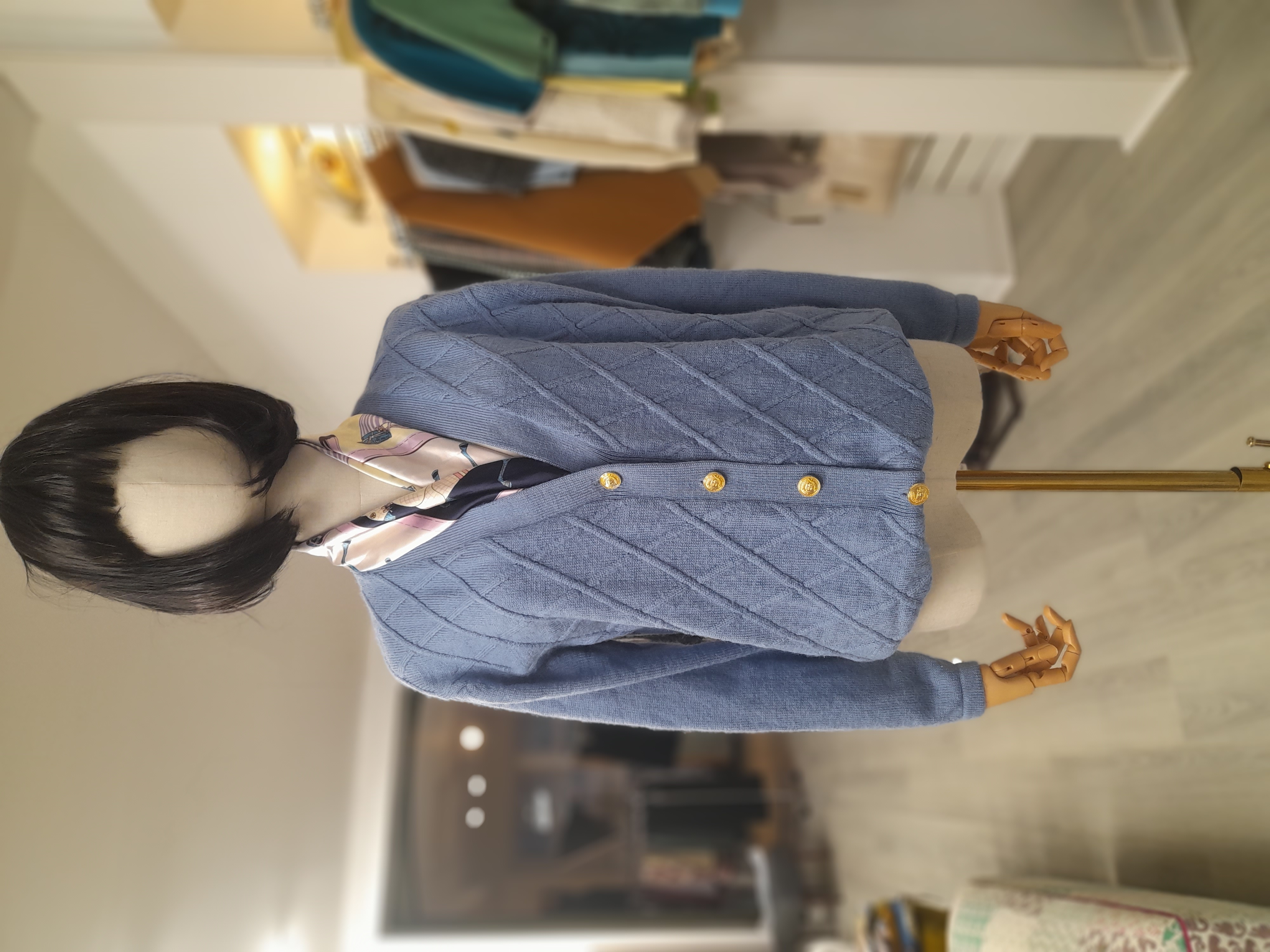 Vintage Wool Blend Knit Pattern Cardigan, Size S