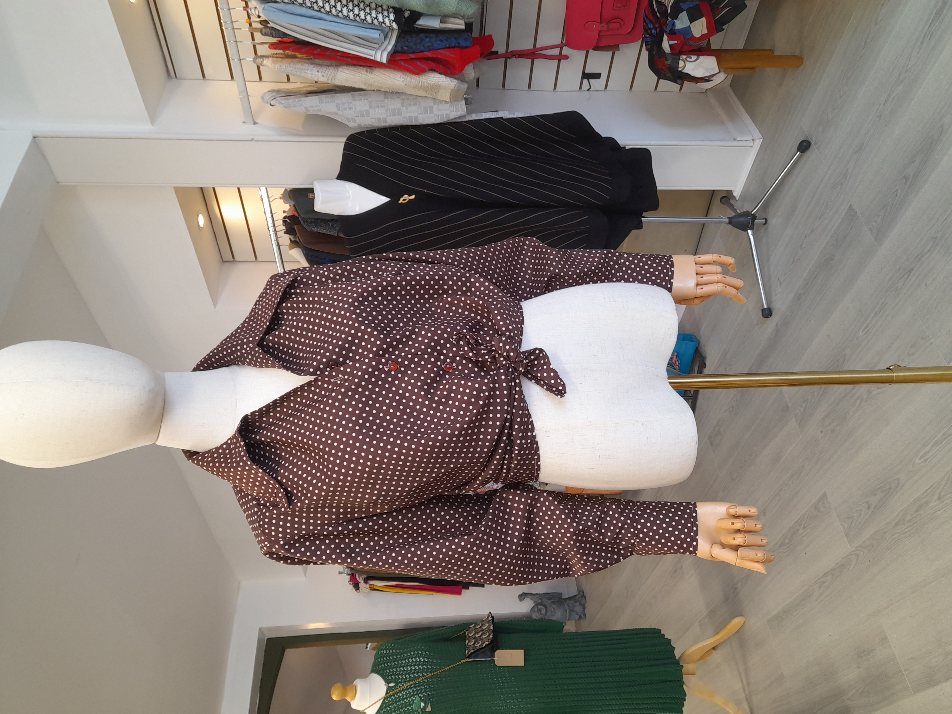 70's Vintage Brown and White Spotty Shirt, Size 10