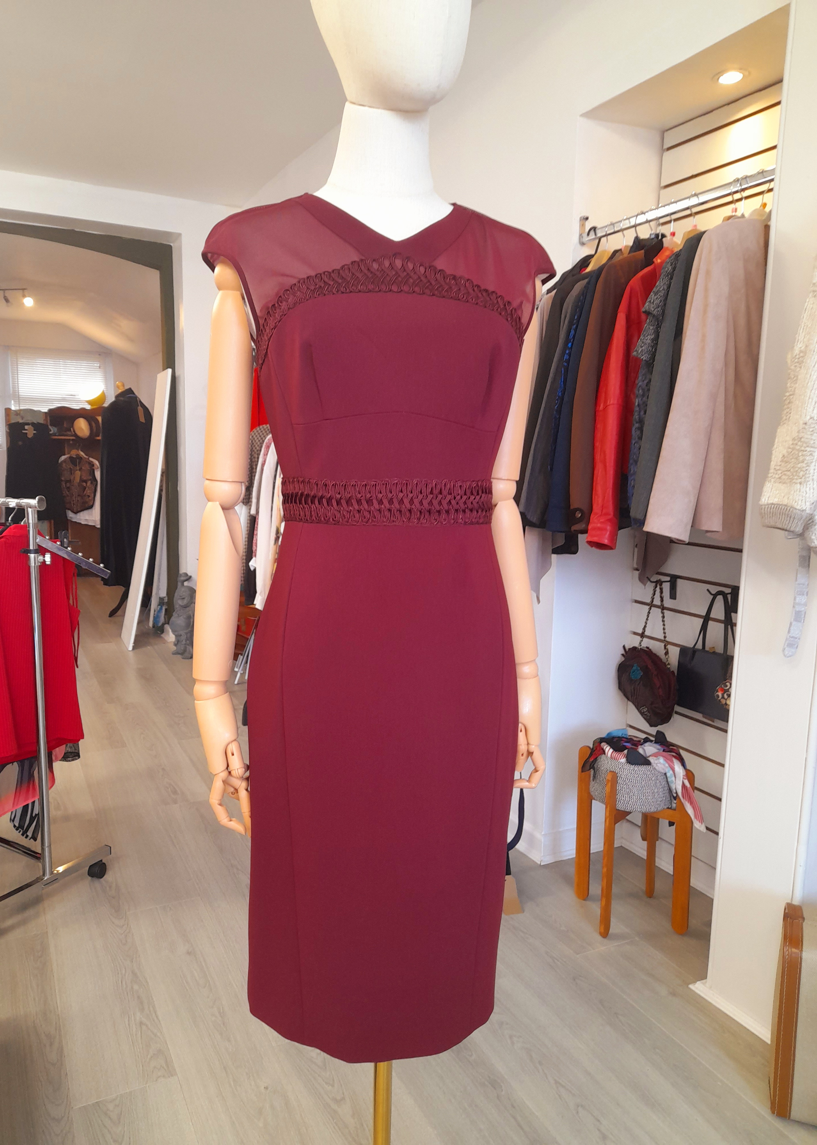 Karen Millen Burgundy Mini Dress, Size 10