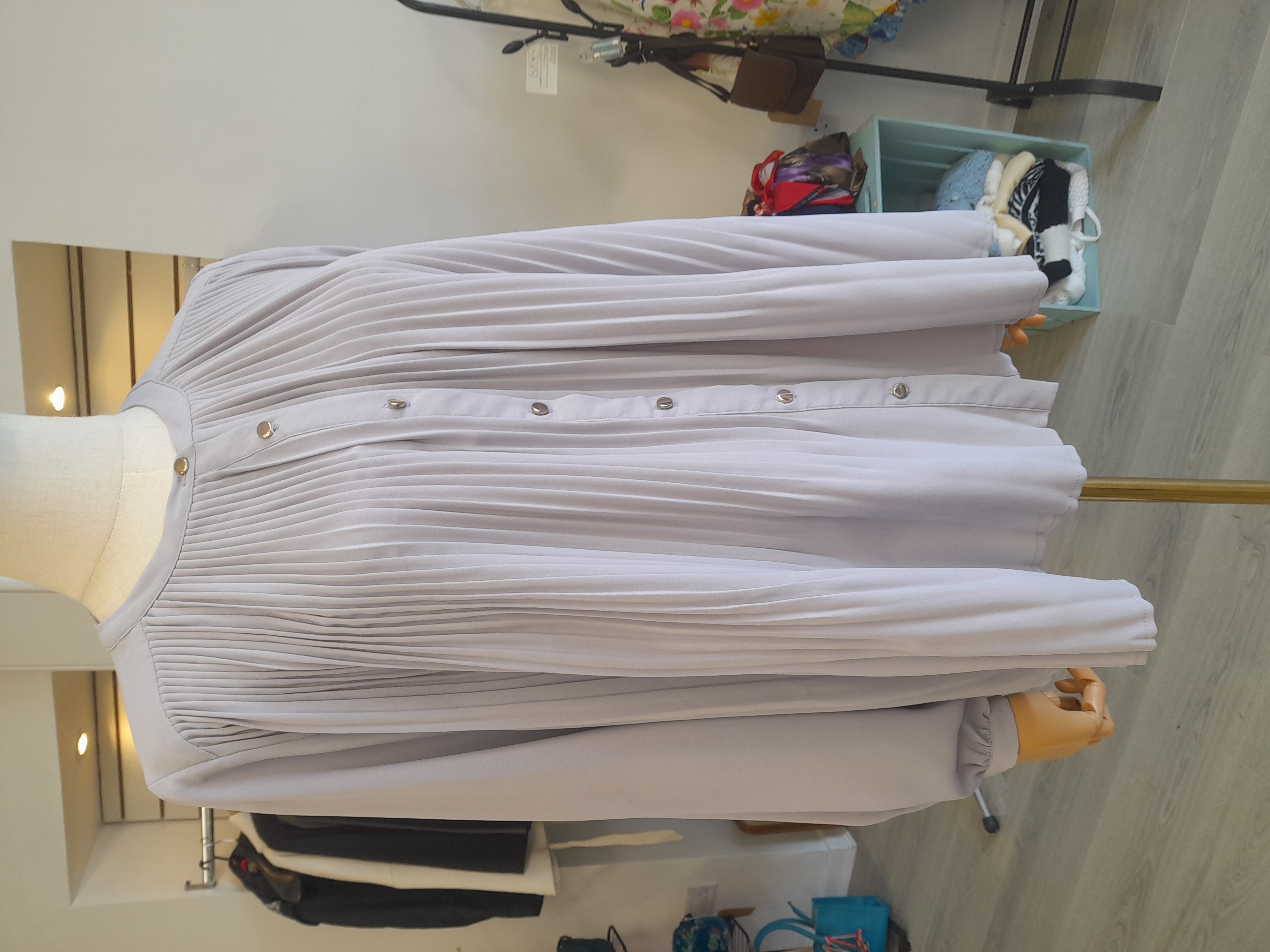 Vintage A-line pleated, lilac color blouse, Size 10