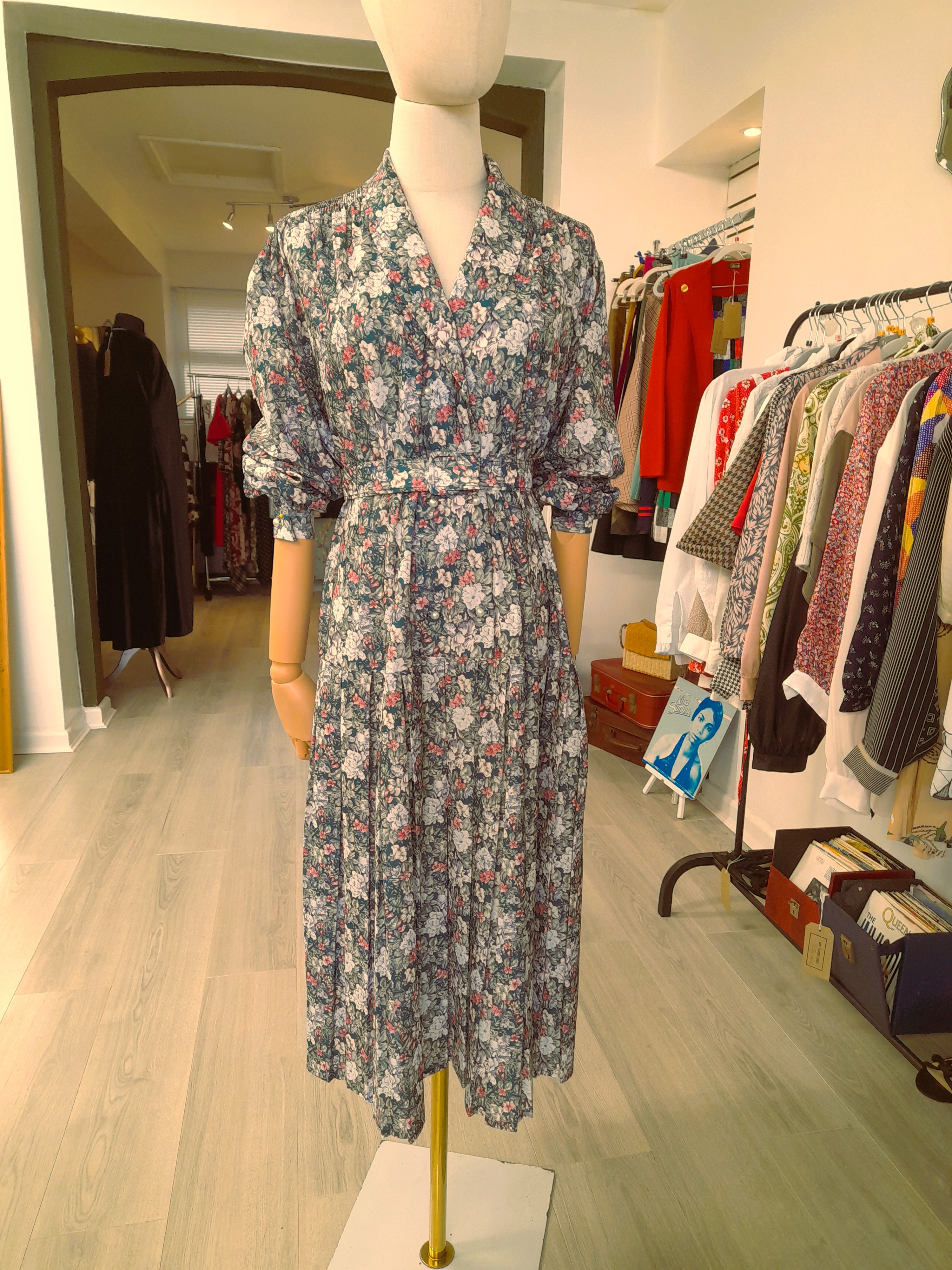 Vintage Debenhams Pearl Button Dress, Size 16