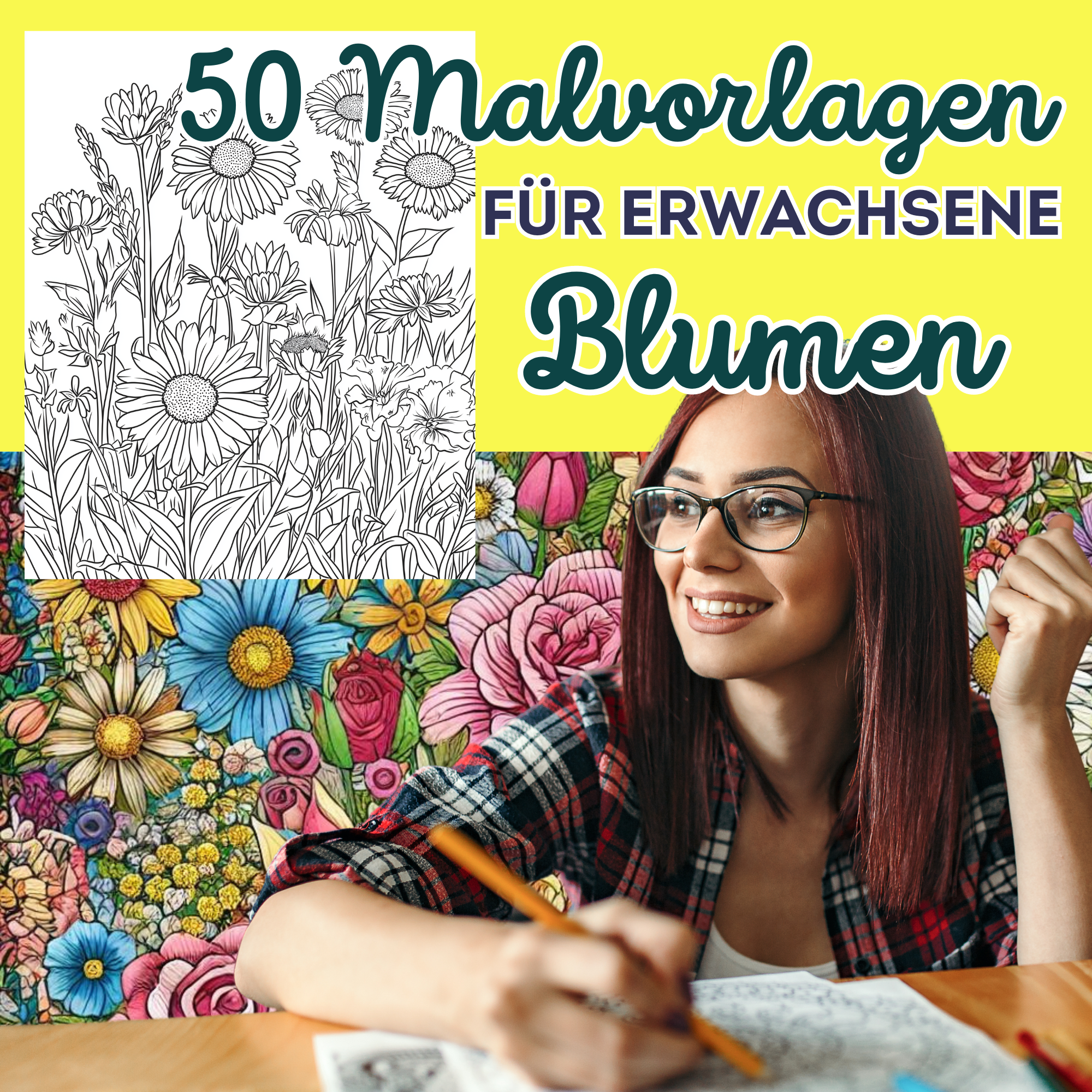 50 Detaillierte Blumen Malvorlagen für Erwachsene | Entspannendes Ausmalen | Sofort Download |Florale Muster | Kreative Auszeit Stressabbau