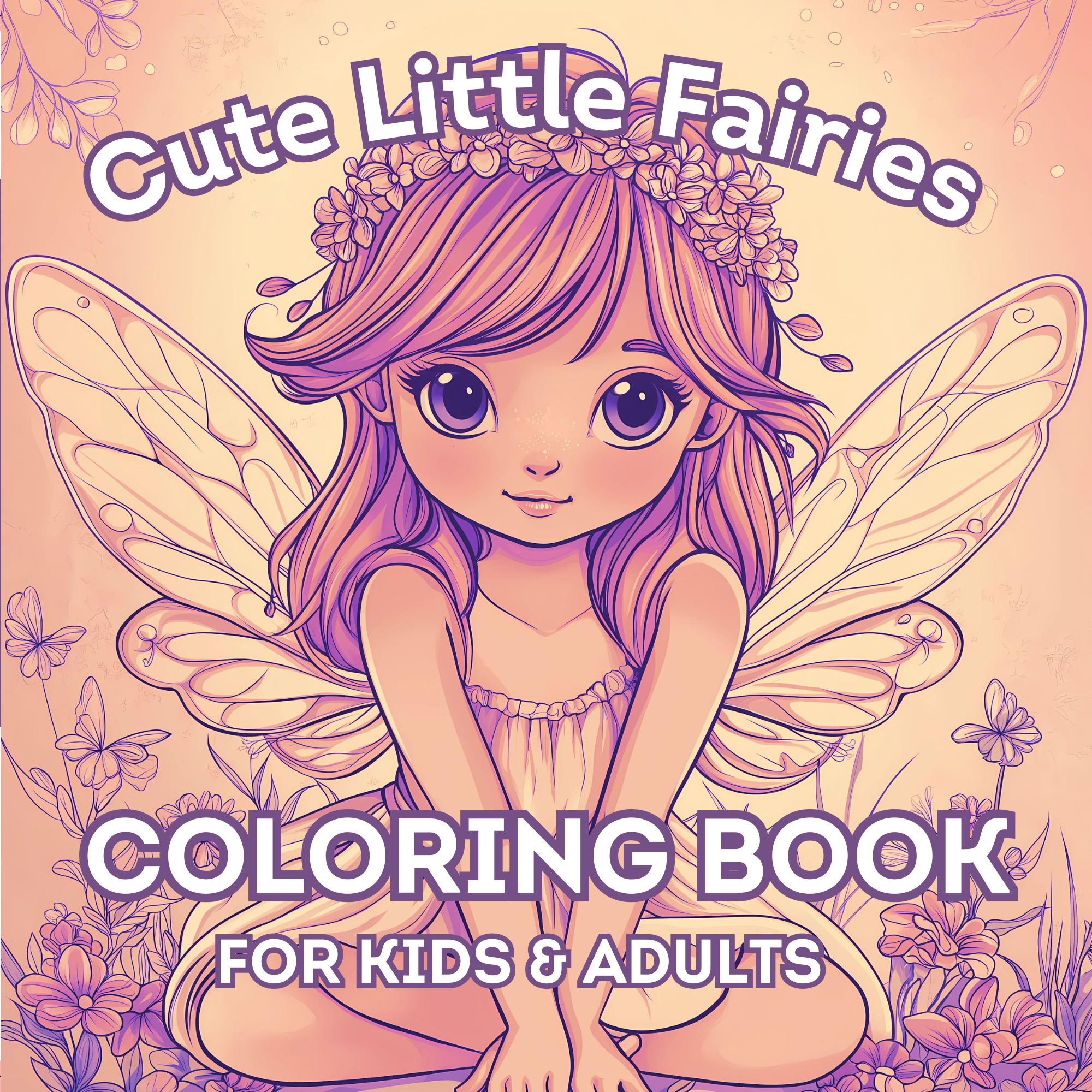 Cute Little Fairies Coloring Book For Kids & Adults: 40 Bold and Easy Coloring Pages For Relaxation and Creativity