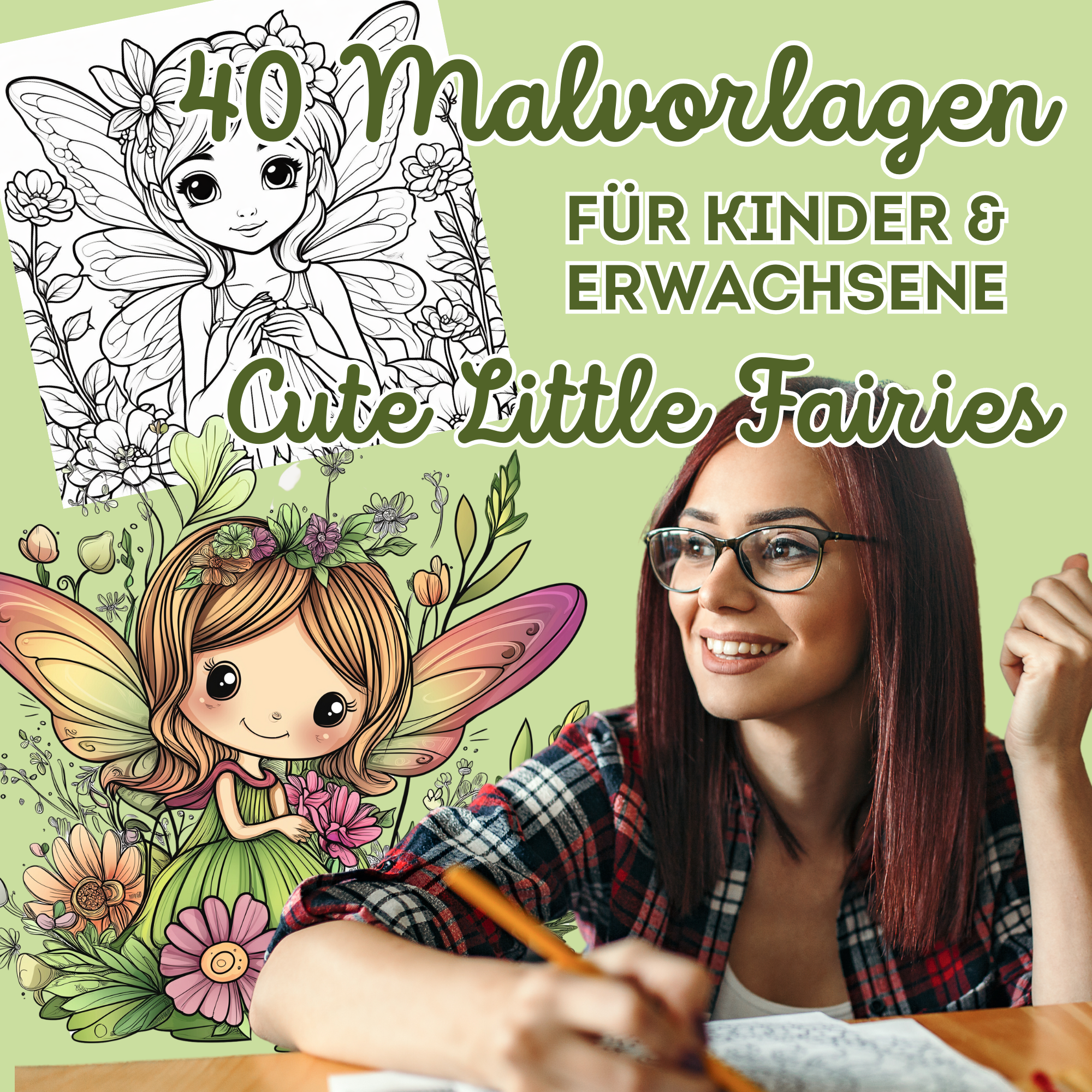 Cute Little Fairies | 40 Kawaii Malvorlagen für Kinder und Erwachsene | bold & easy | Digitaler Download I Entspannung und Kreativität