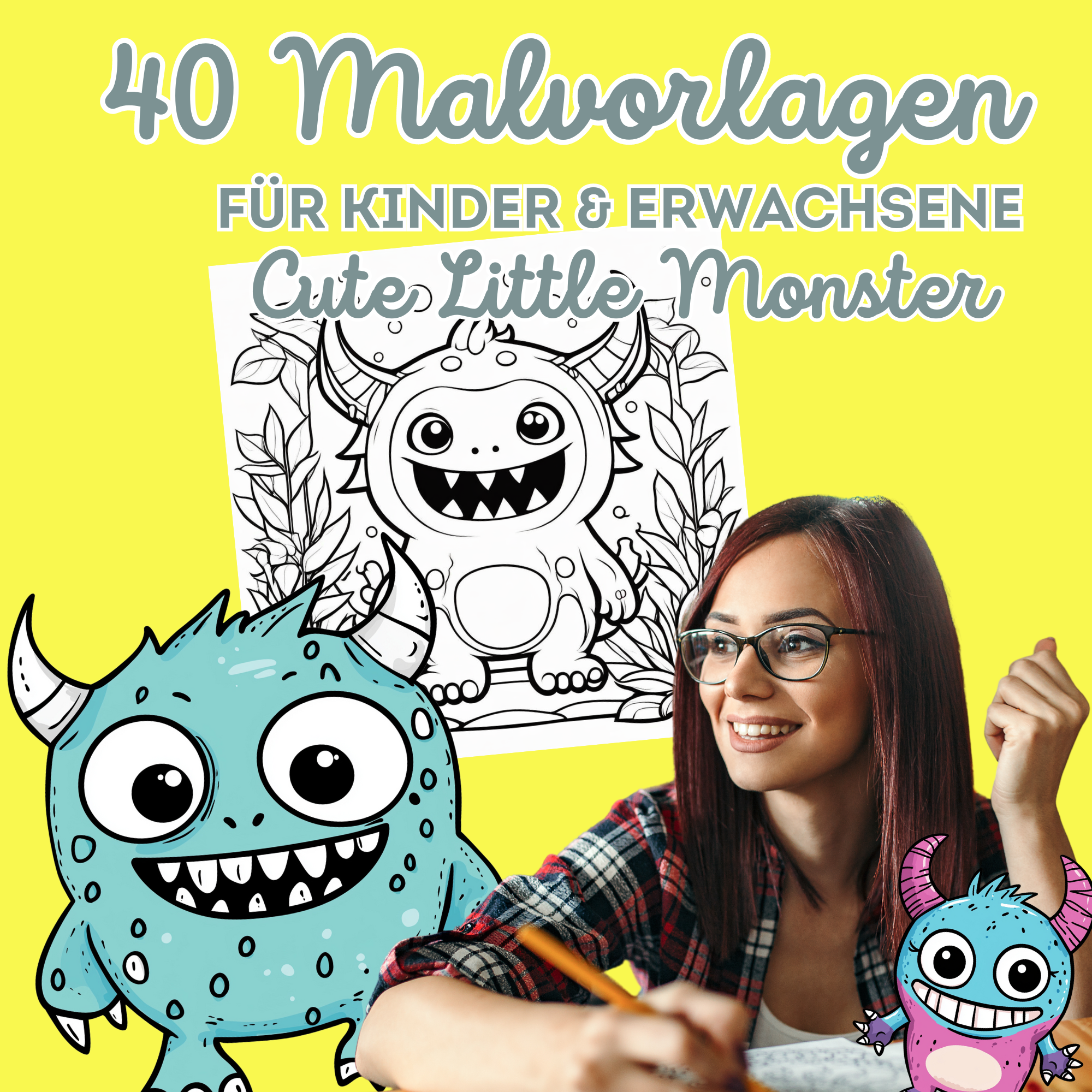 Cute Little Monster | 40 Kawaii Malvorlagen für Kinder und Erwachsene | bold & easy | Digitaler Download I Entspannung und Kreativität