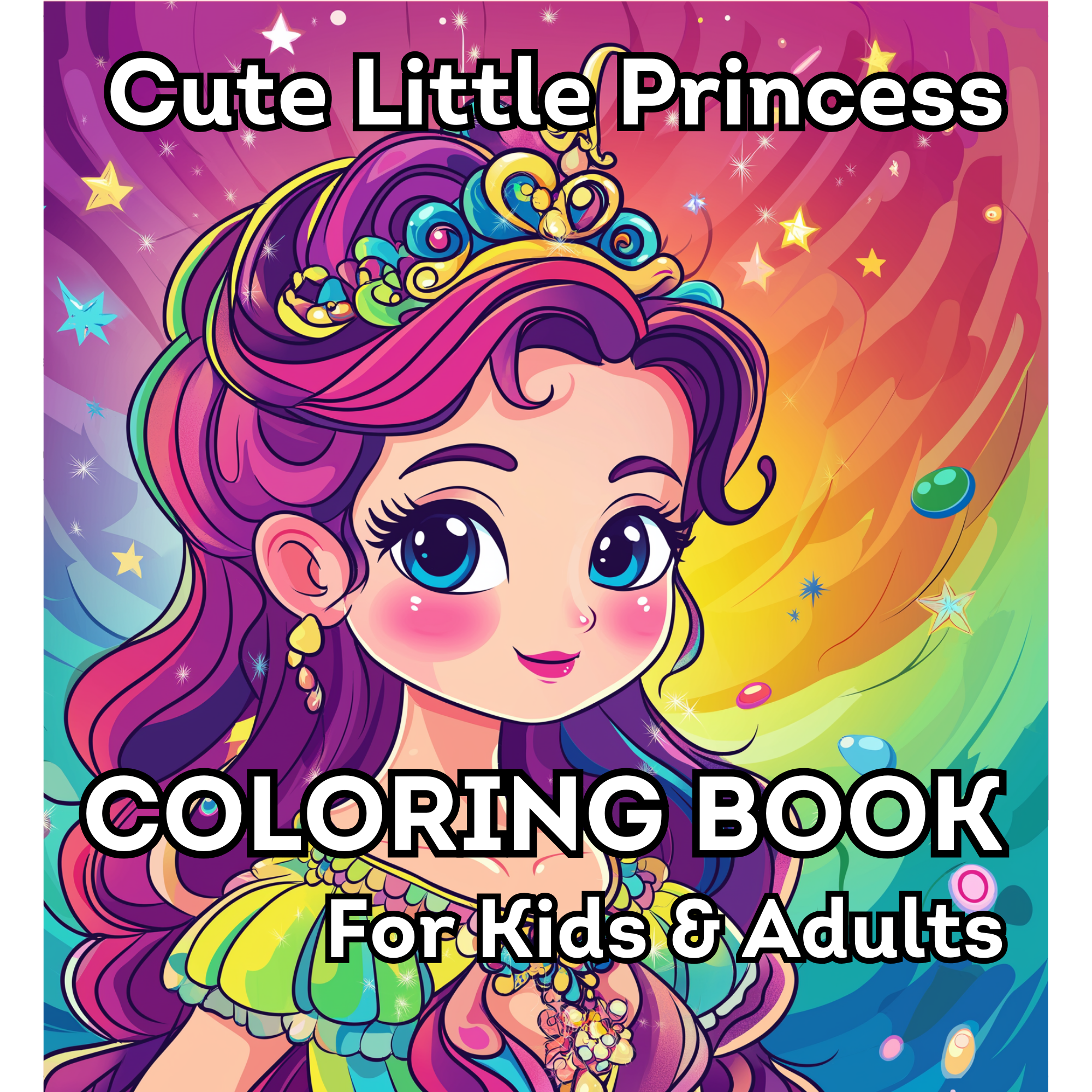 Cute Little Prinzess Coloring Book For Kids & Adults: 37 Bold And Easy Coloring Pages For Relaxation and Creativity