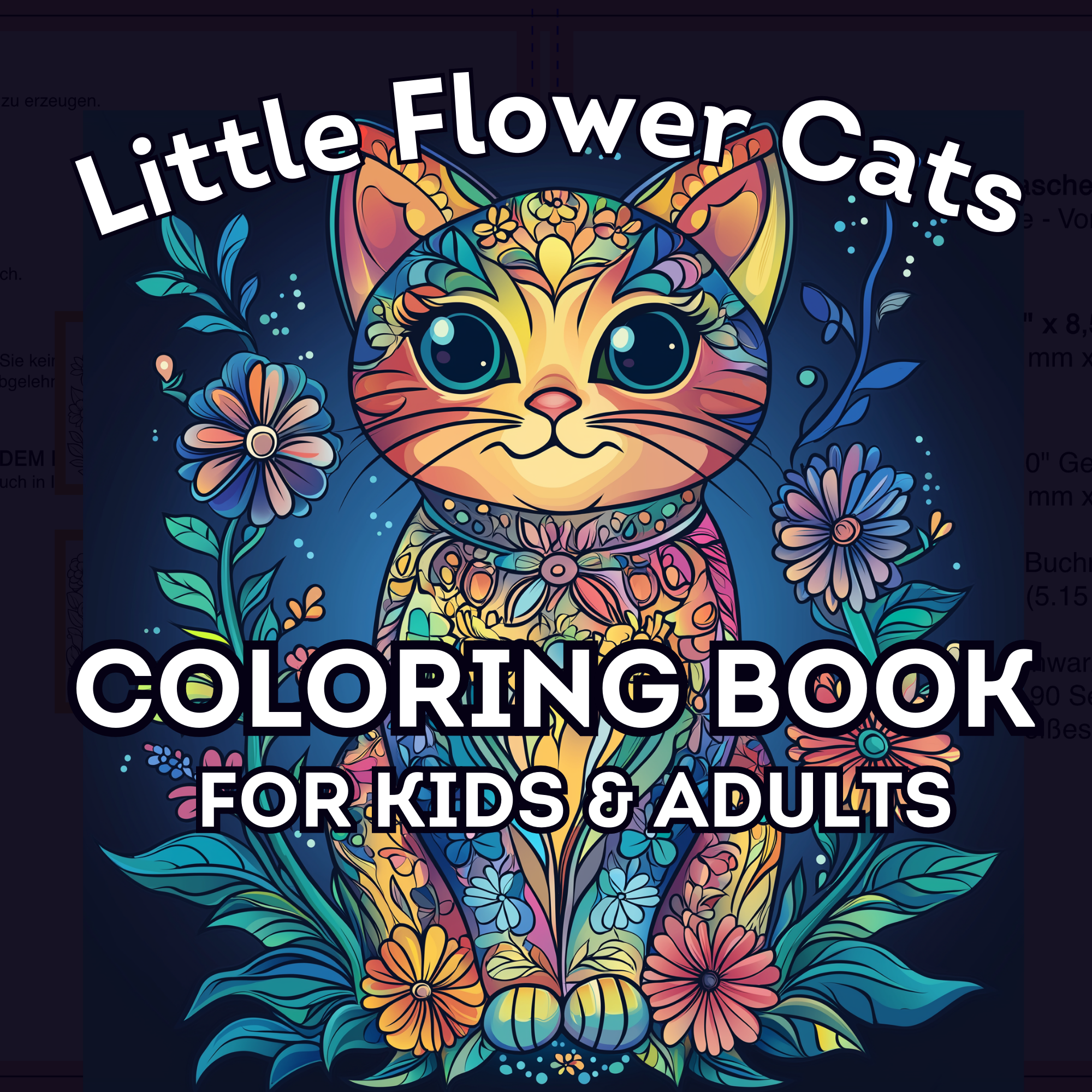 Little Flower Cats Coloring Book For Kids & Adults: 44 Bold & Easy Coloring Pages for Relaxation and Creativity