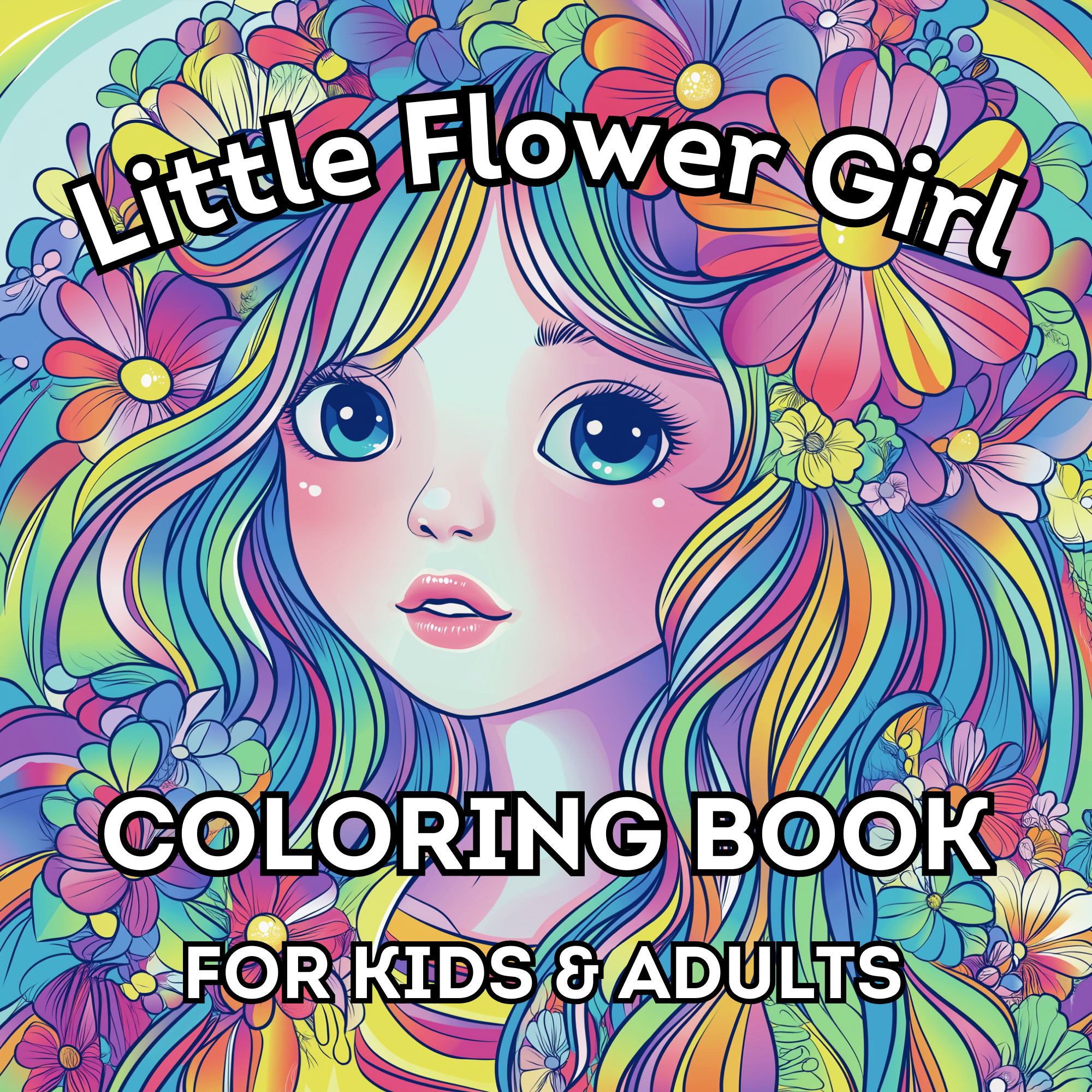Little Flower Girl Coloring Book for Kids & Adults: 50 Bold & Easy Ausmalbilder zur Entspannung und Förderung der Kreativität