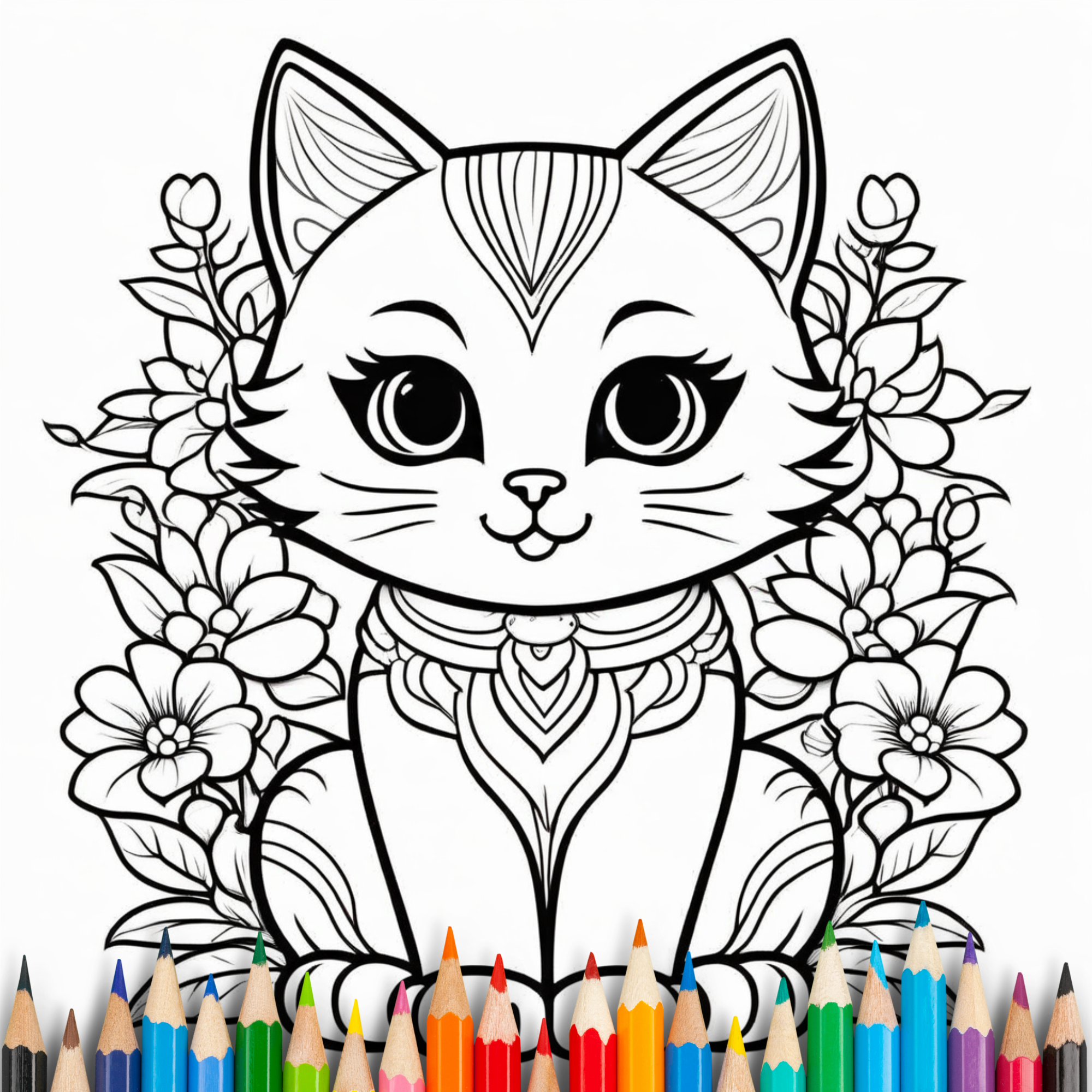 Little Flower Cats Coloring Book For Kids & Adults: 44 Bold & Easy Coloring Pages for Relaxation and Creativity