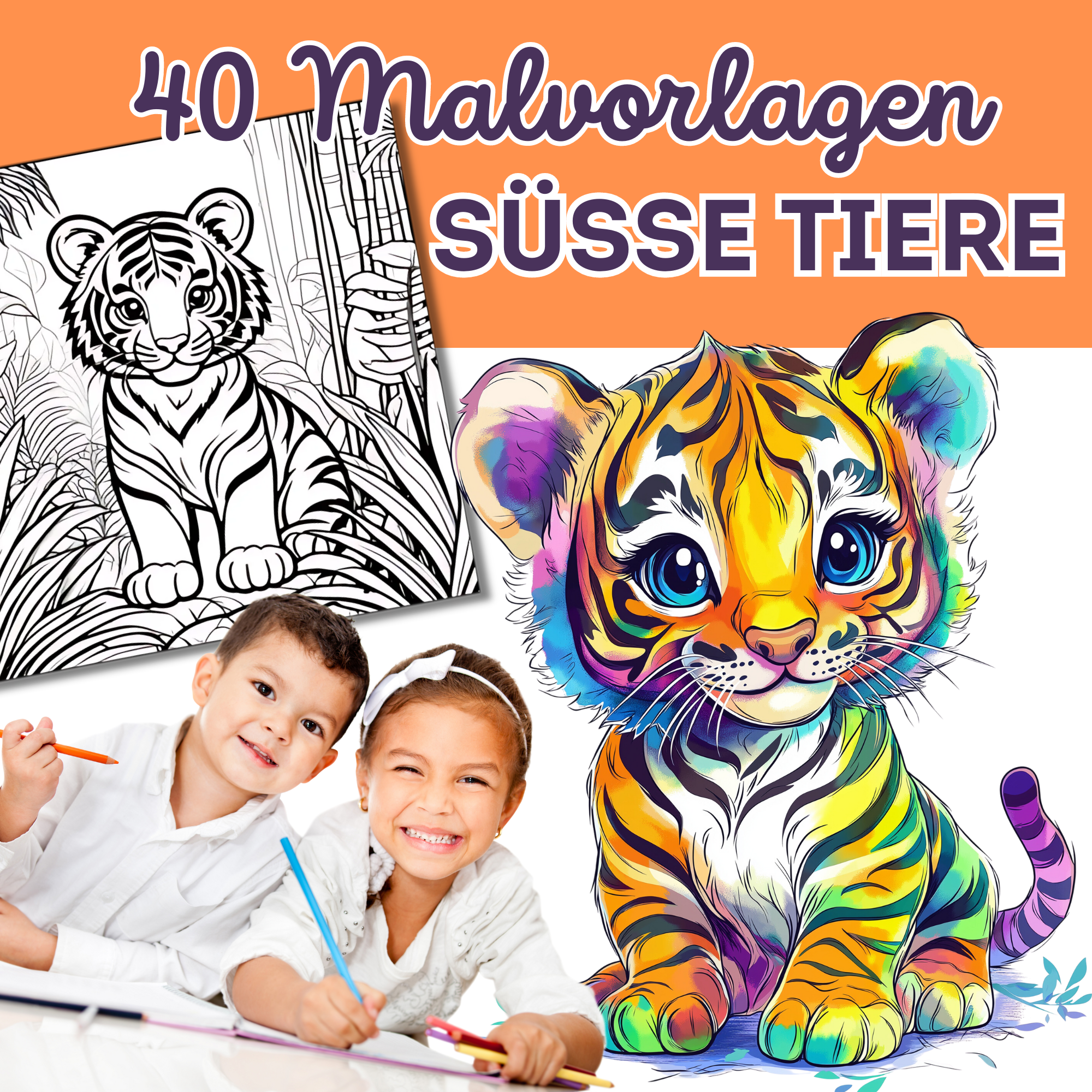 40 süße Tier-Malvorlagen für Kinder ab 6 Jahren – Perfekt zum Ausmalen & Kreativsein – Sofort Download für Stunden voller Spaß