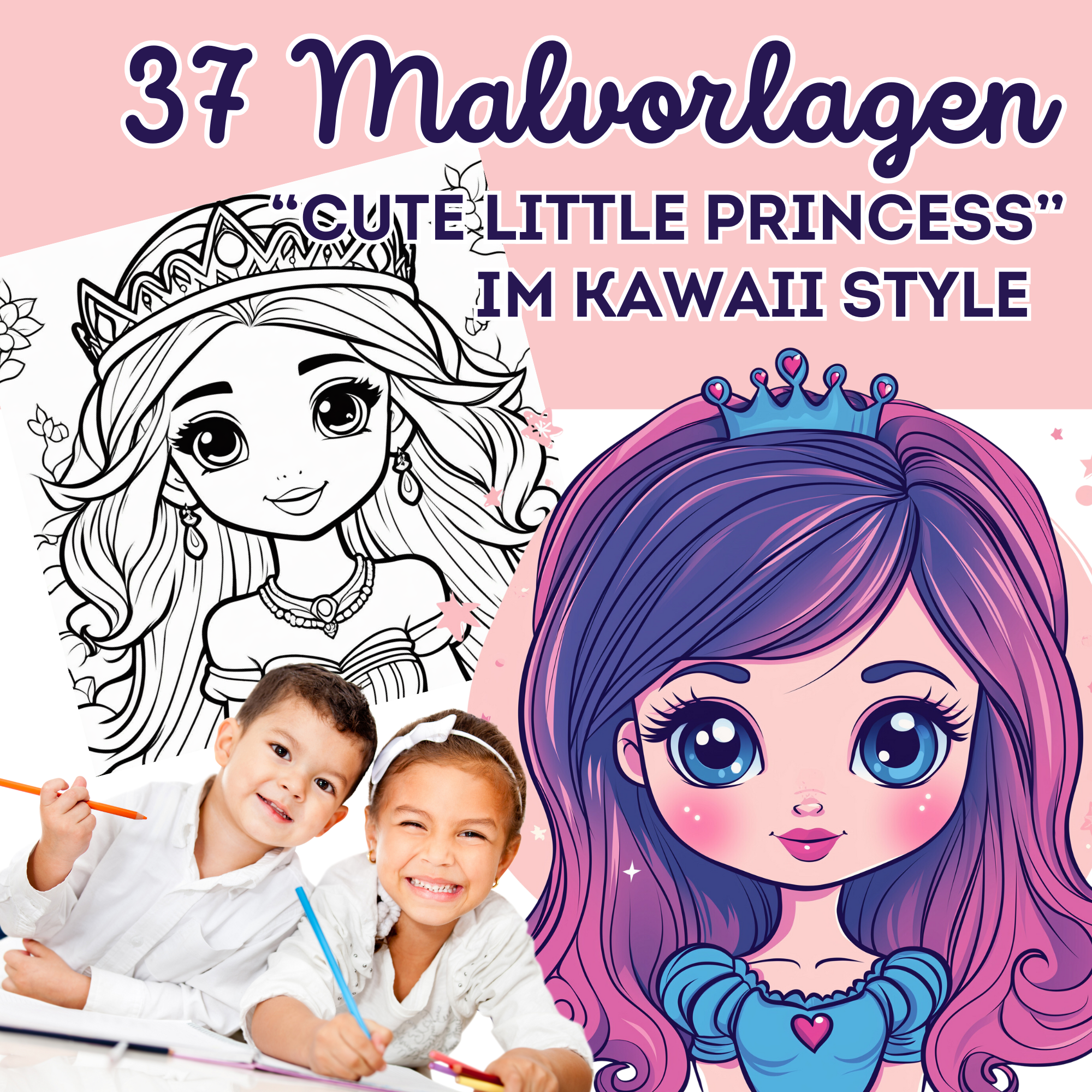 Cute Little Princess | 37 Kawaii Malvorlagen für Kinder und Erwachsene | bold & easy | Digitaler Download I Entspannung und Kreativität