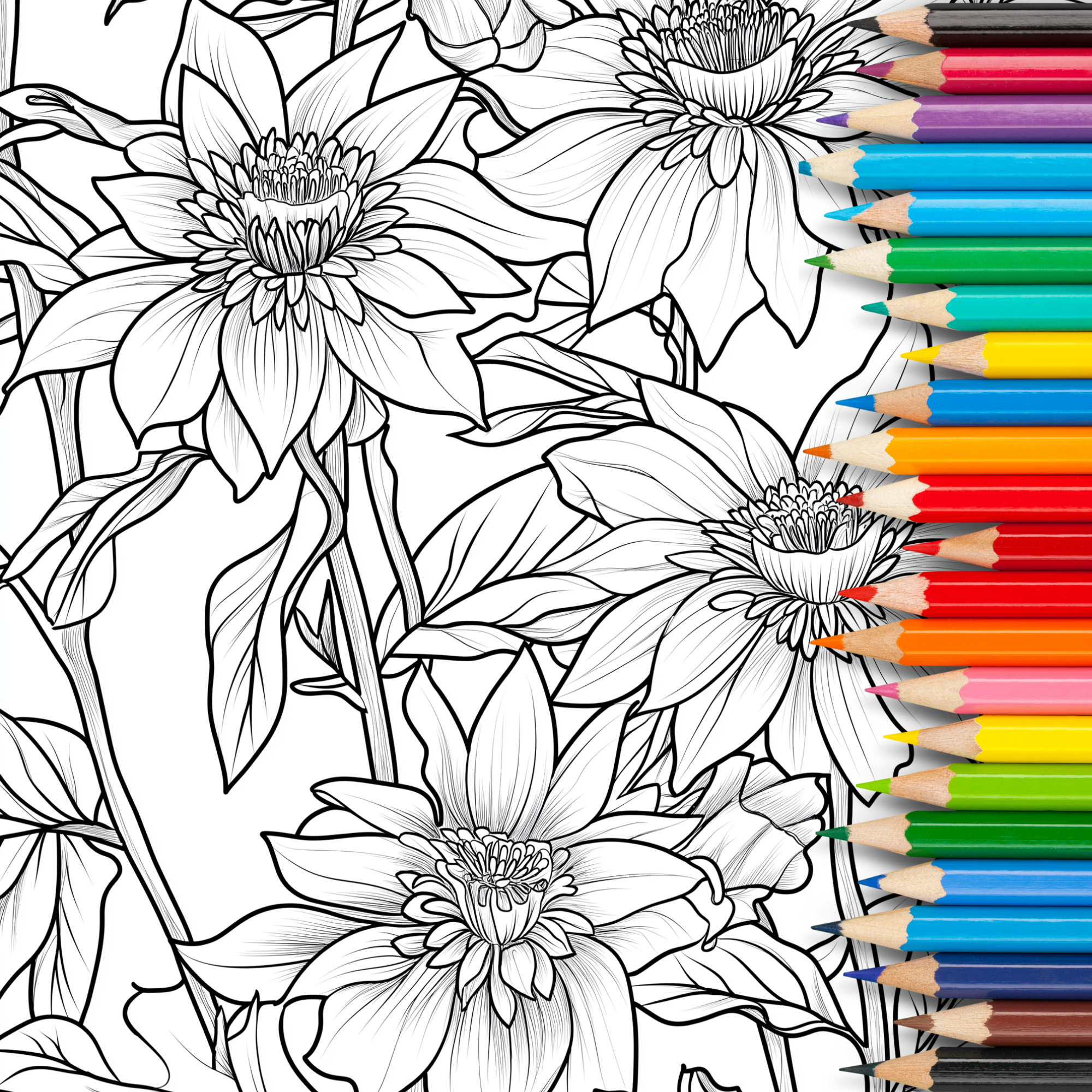 50 Detaillierte Blumen Malvorlagen für Erwachsene | Entspannendes Ausmalen | Sofort Download |Florale Muster | Kreative Auszeit Stressabbau