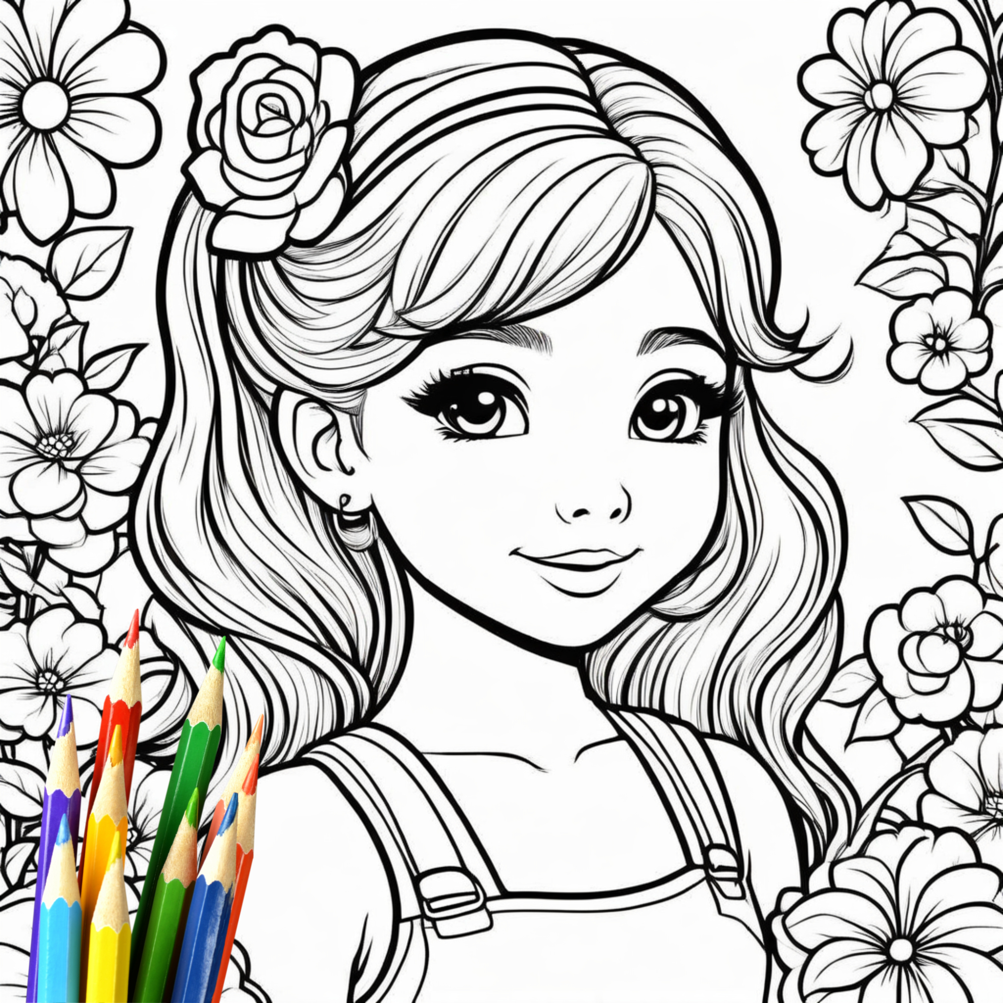 50 "Little Flower Girl"-Malvorlagen | Bold & easy | Für Kinder und Erwachsene |  für Entspannung und Kreativität I Digitaler Download (A4)