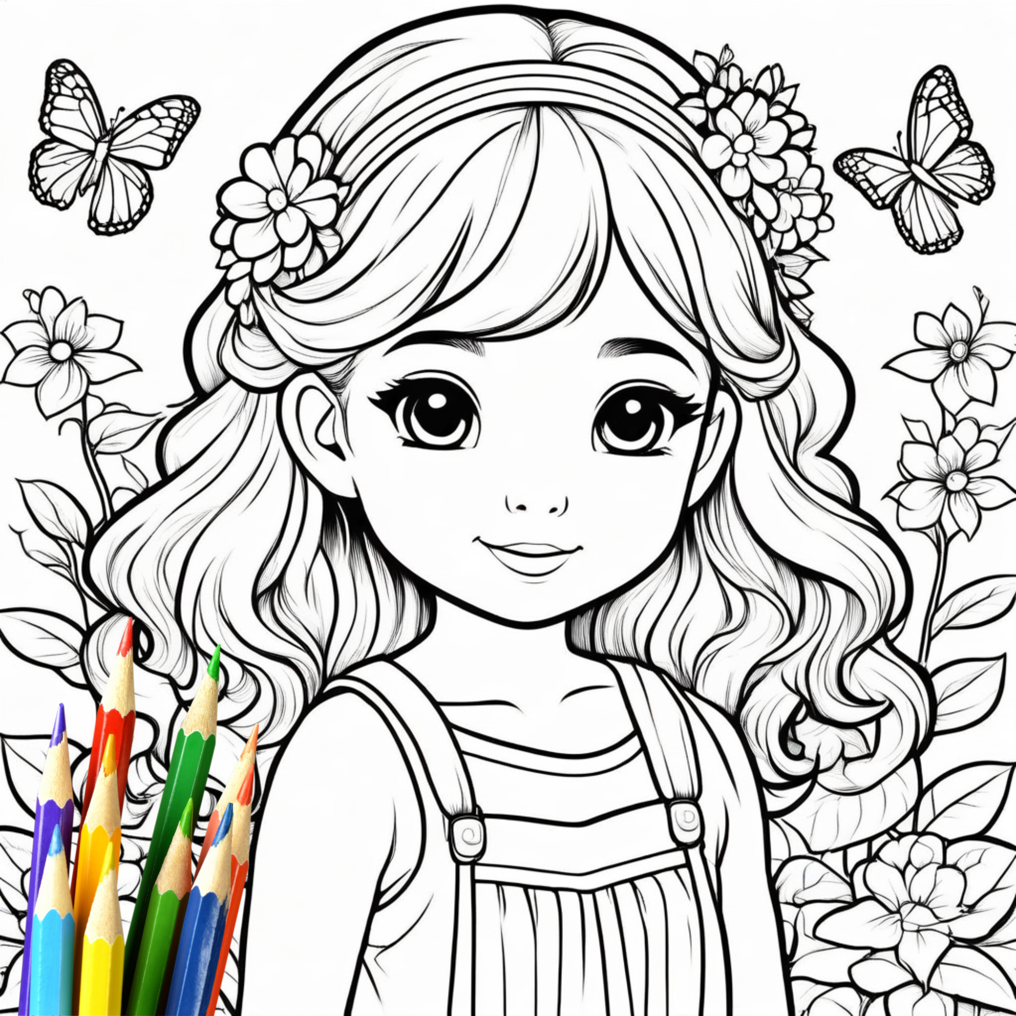 50 "Little Flower Girl"-Malvorlagen | Bold & easy | Für Kinder und Erwachsene |  für Entspannung und Kreativität I Digitaler Download (A4)