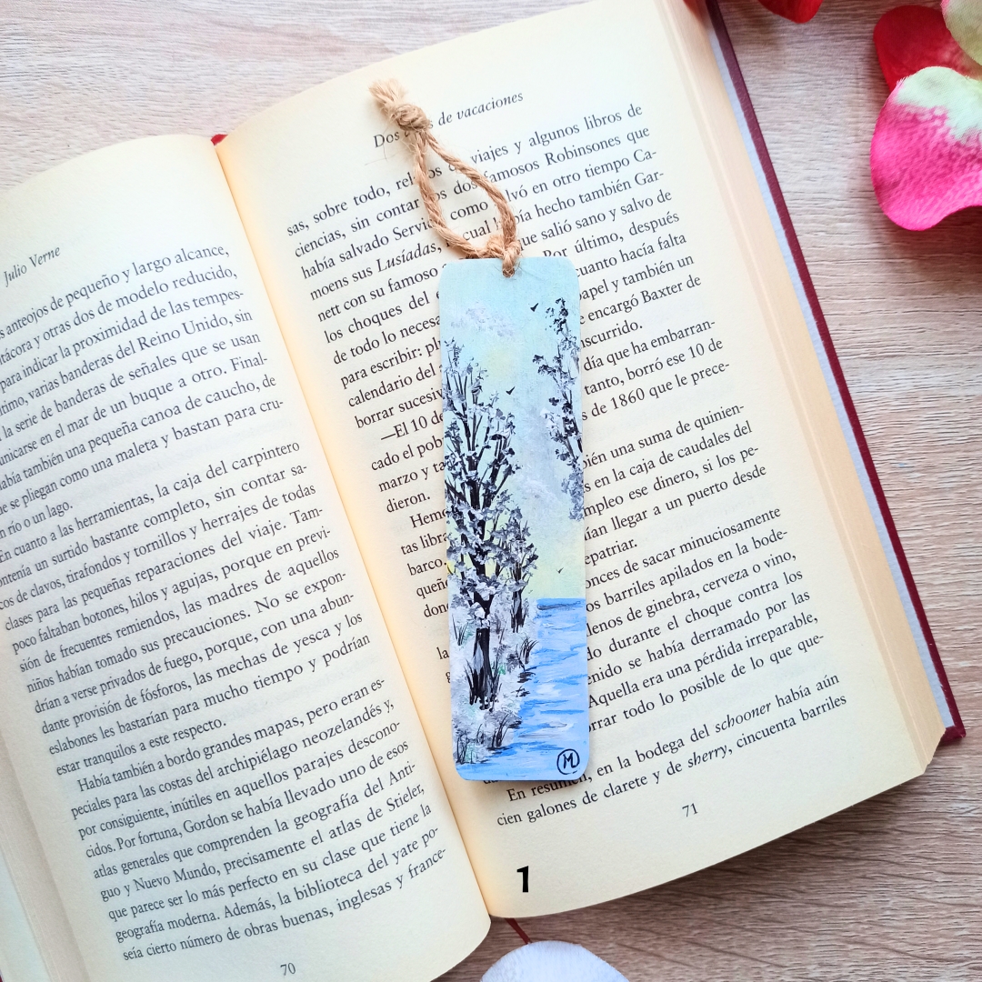 Marcapáginas de madera - Paisaje invernal