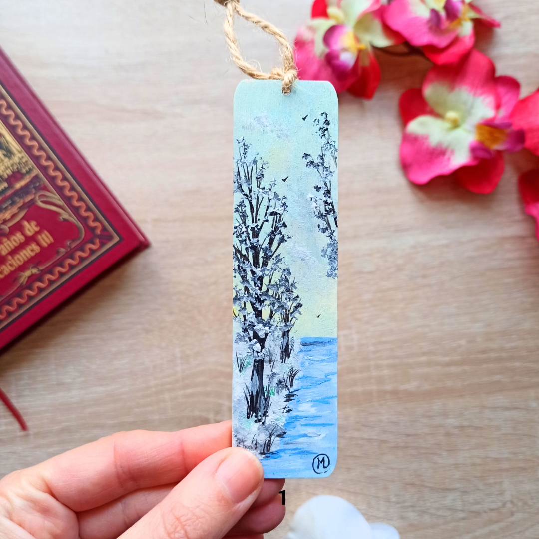 Marcapáginas de madera - Paisaje invernal