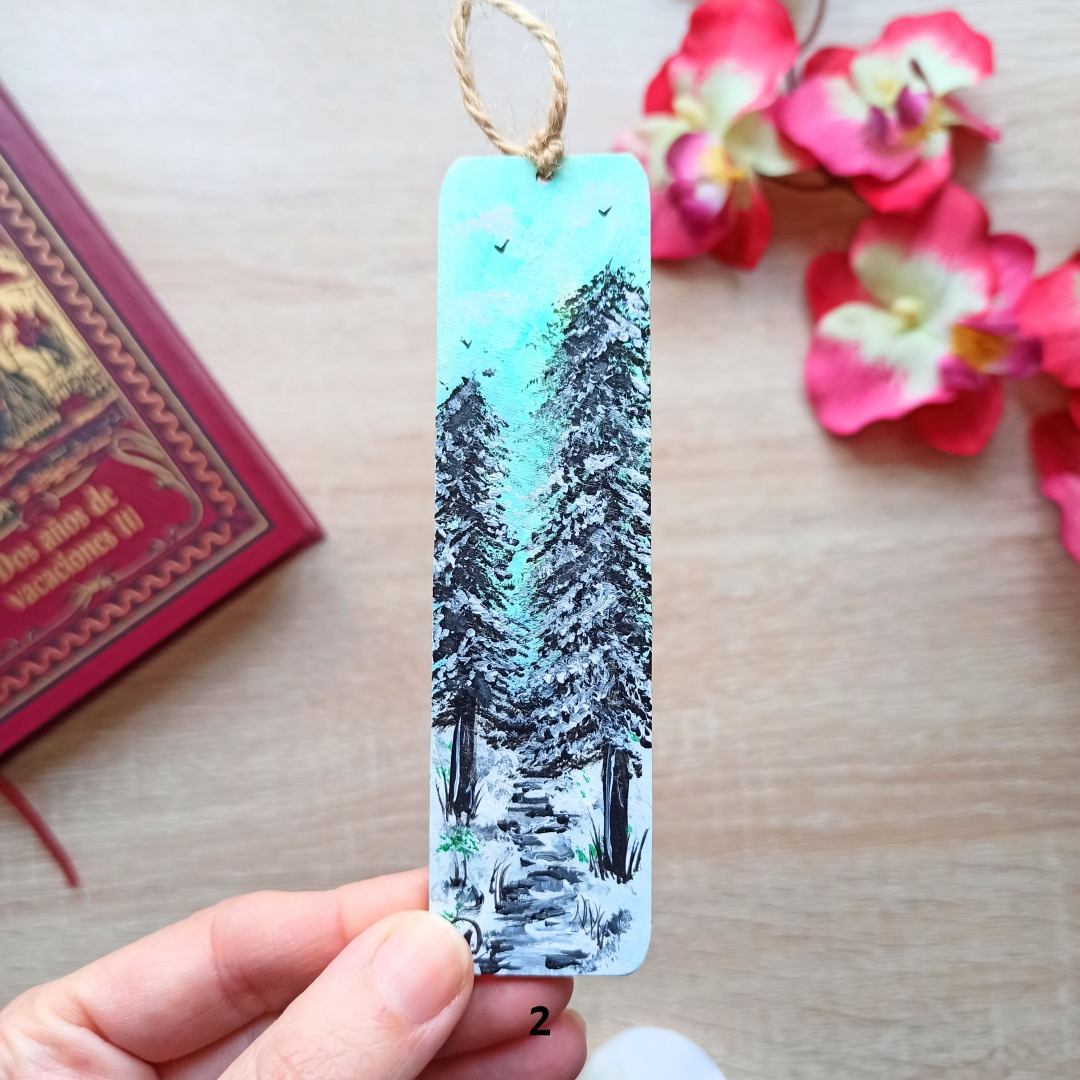 Marcapáginas de madera - Paisaje invernal