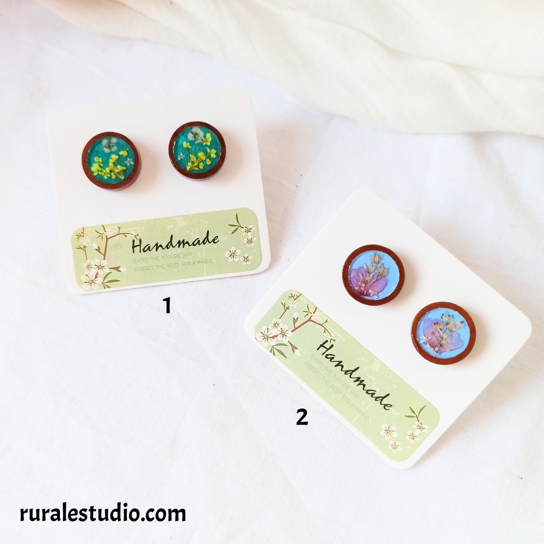 Pendientes de madera - Botón Primavera