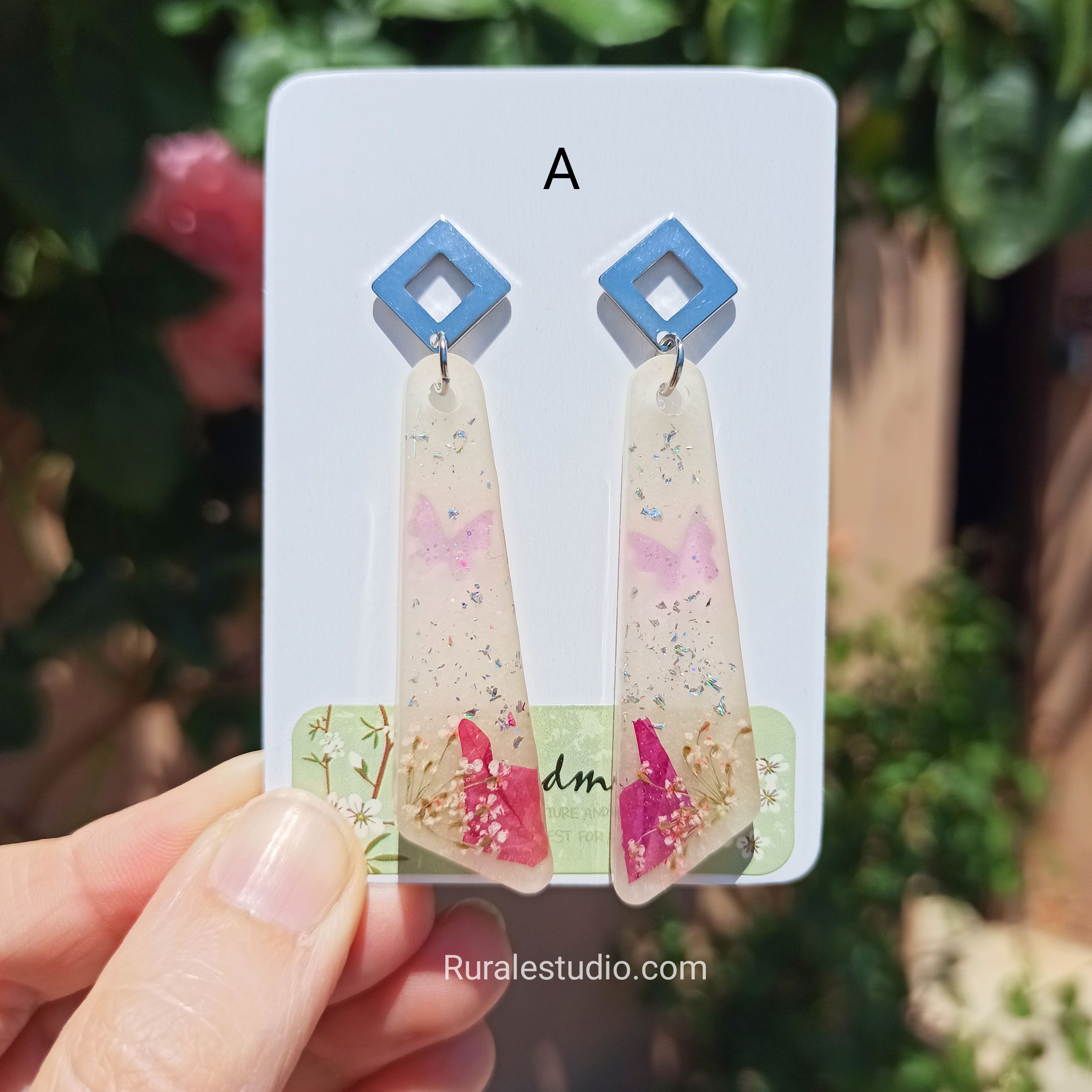 Pendientes largos rosas de flores naturales