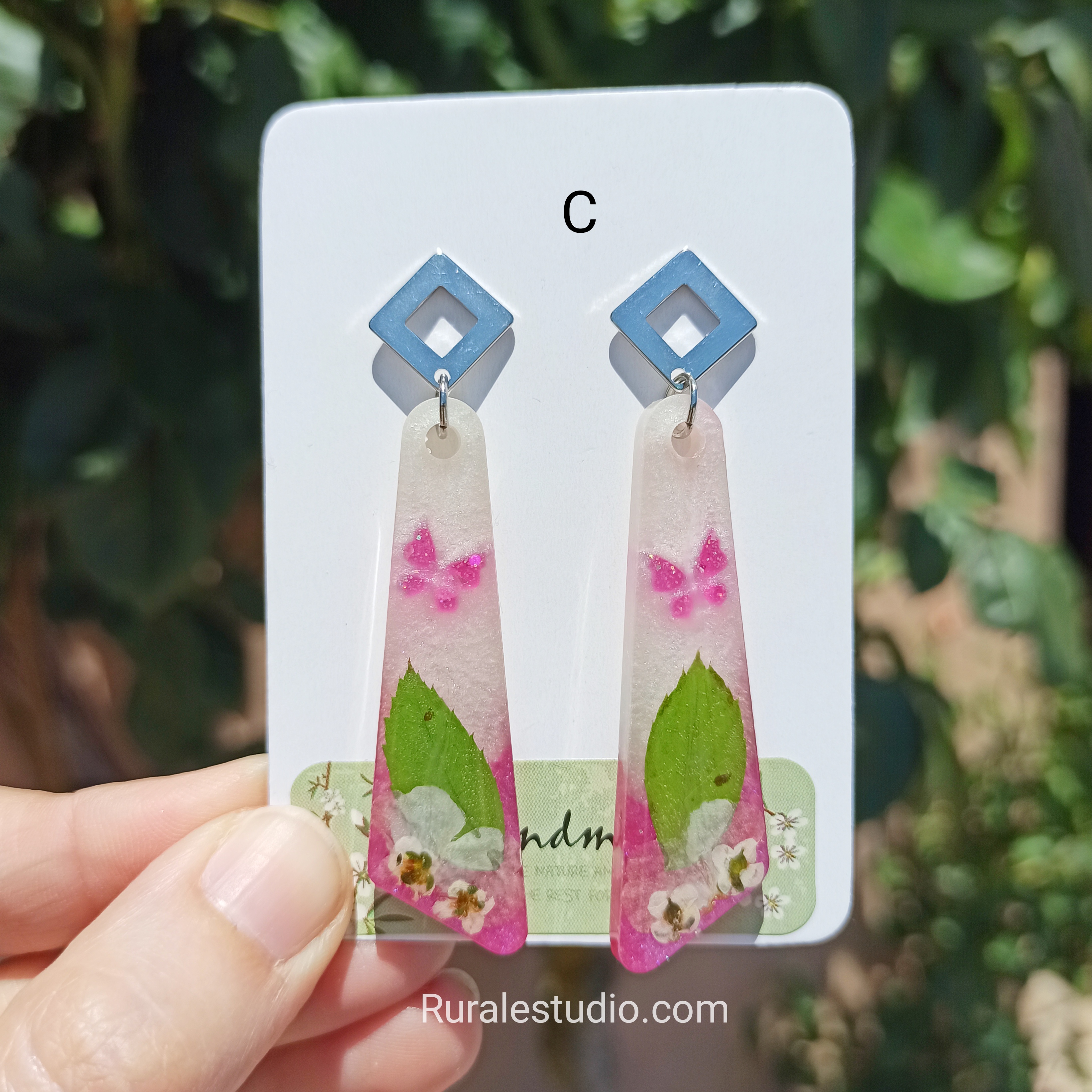 Pendientes largos rosas de flores naturales